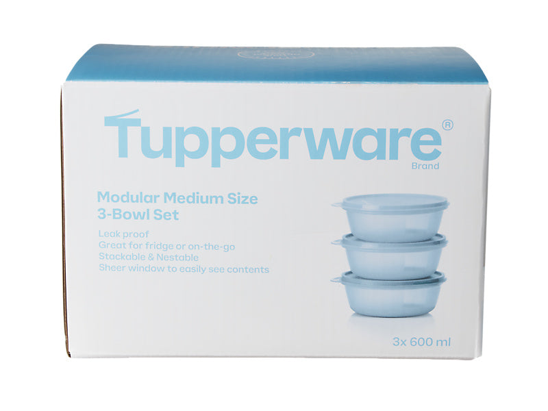 Tupperware Modular Medium Bowl Set of 3 600ml Blue Gift Boxed