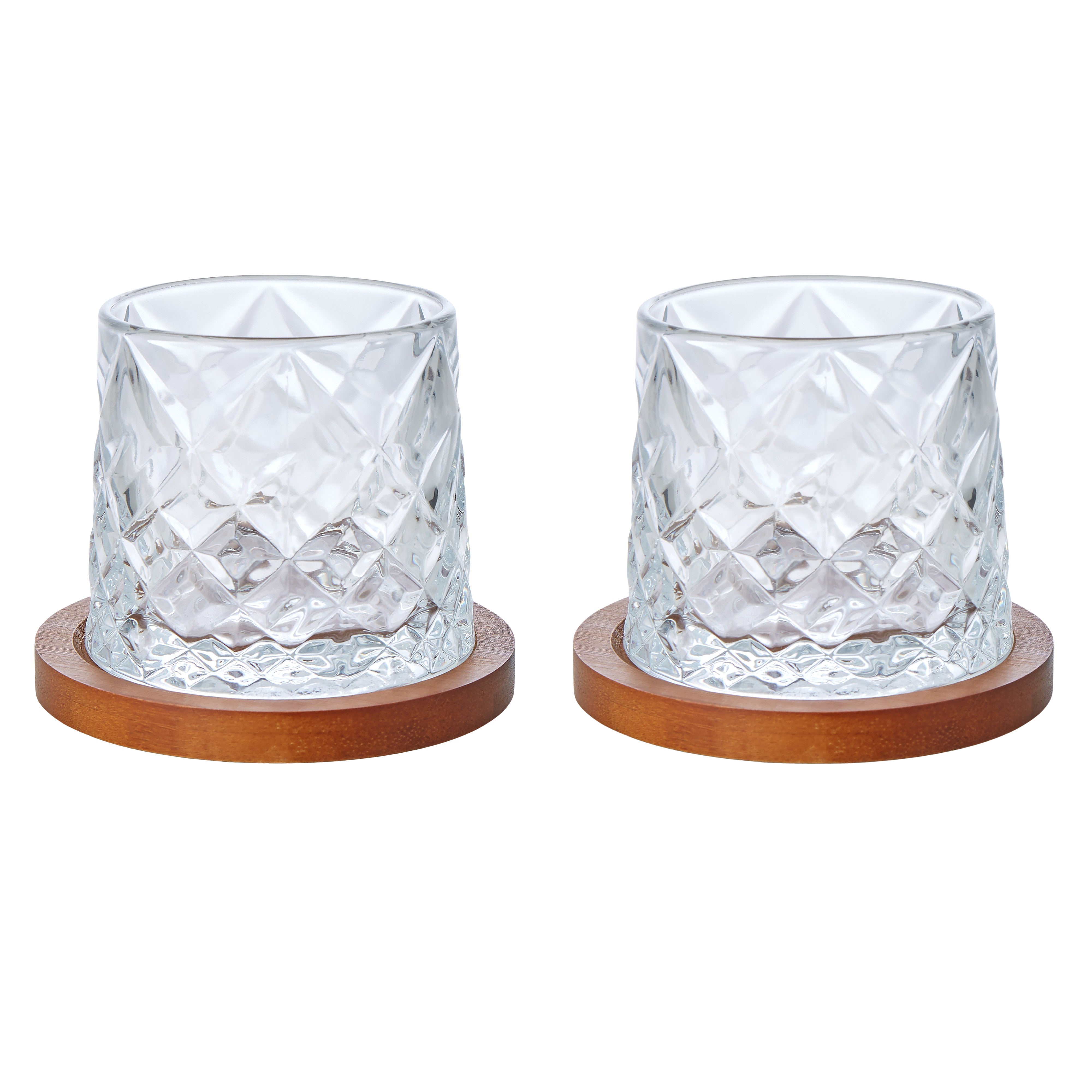 Davis & Waddell Fine Foods Etched Whisky Glasses with Coasters 2 Piece Set Clear