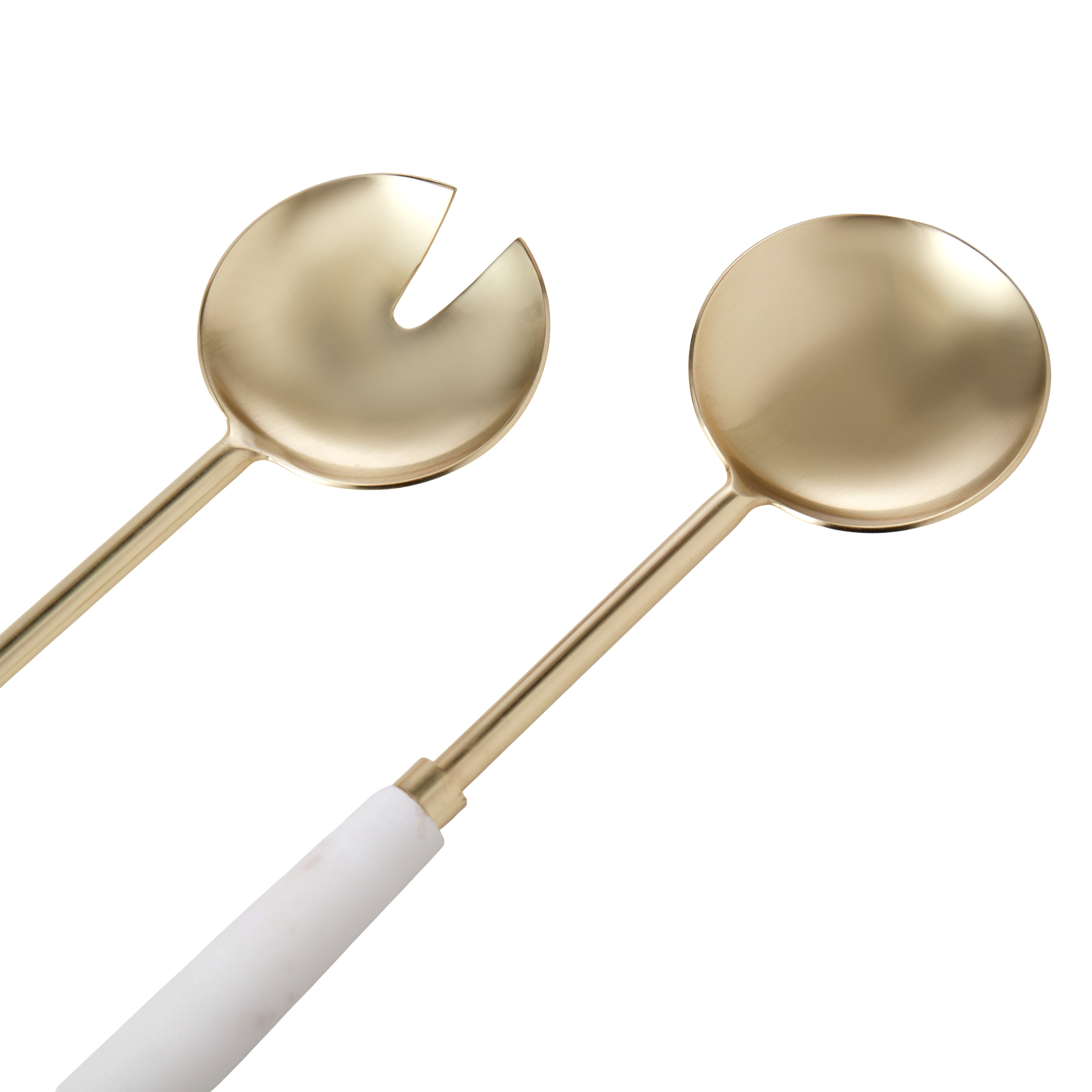 Amalfi Marble and Stainless Steel Salad Servers 2 Piece Set Gold & White