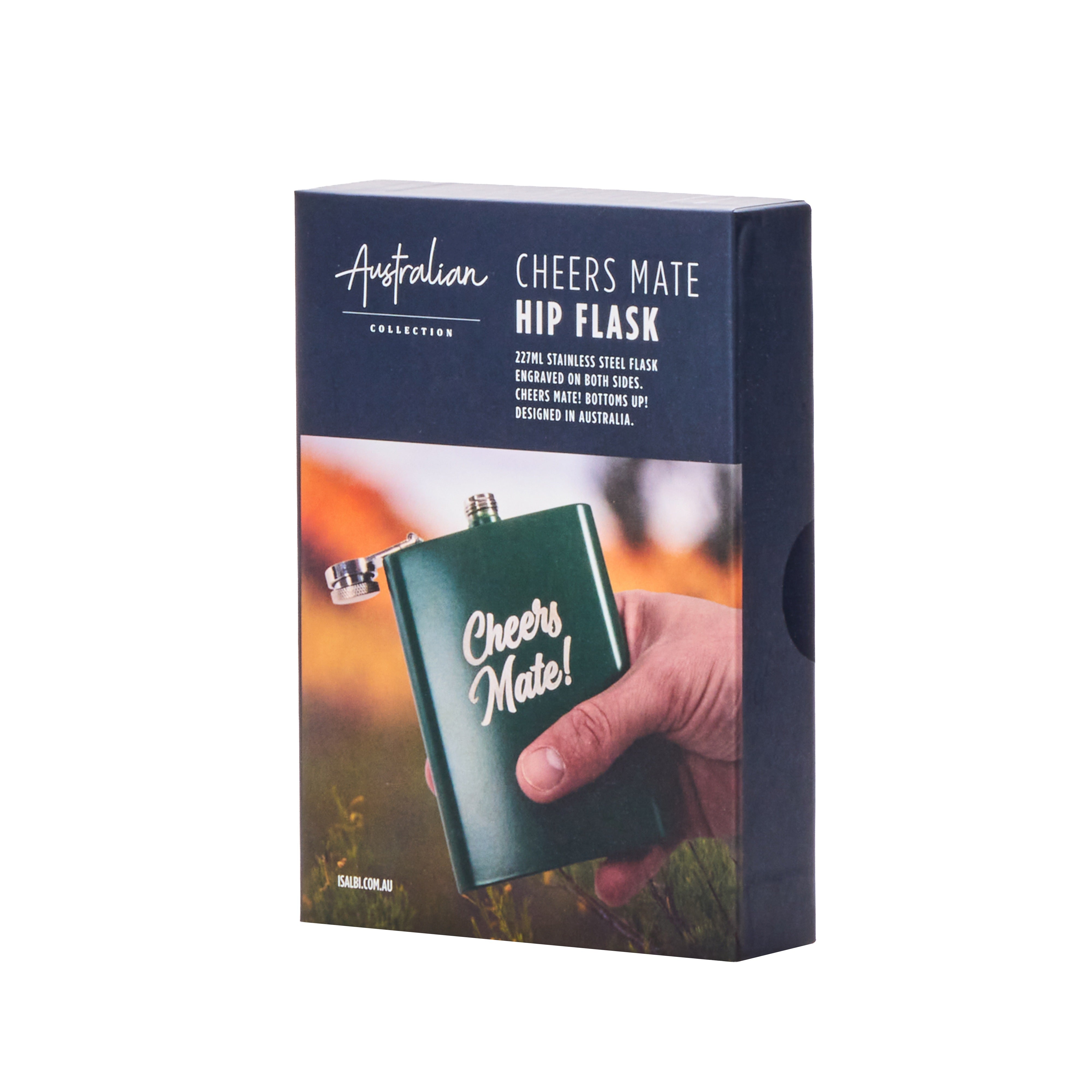 Australian Collection Cheers Mate Hip Flask Green