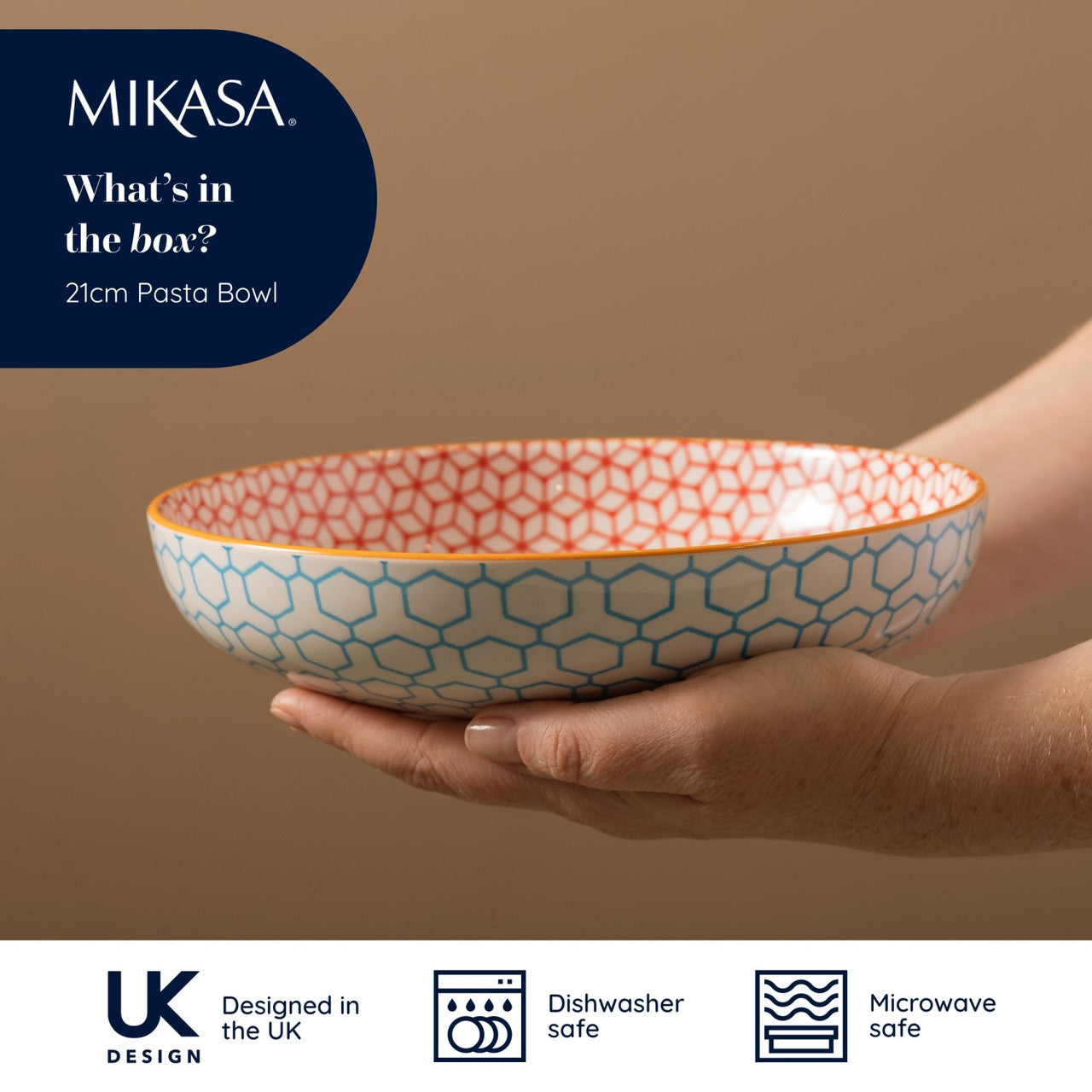 Mikasa Glazed Stoneware Coupe Bowl 21cm (Geometric Blue)