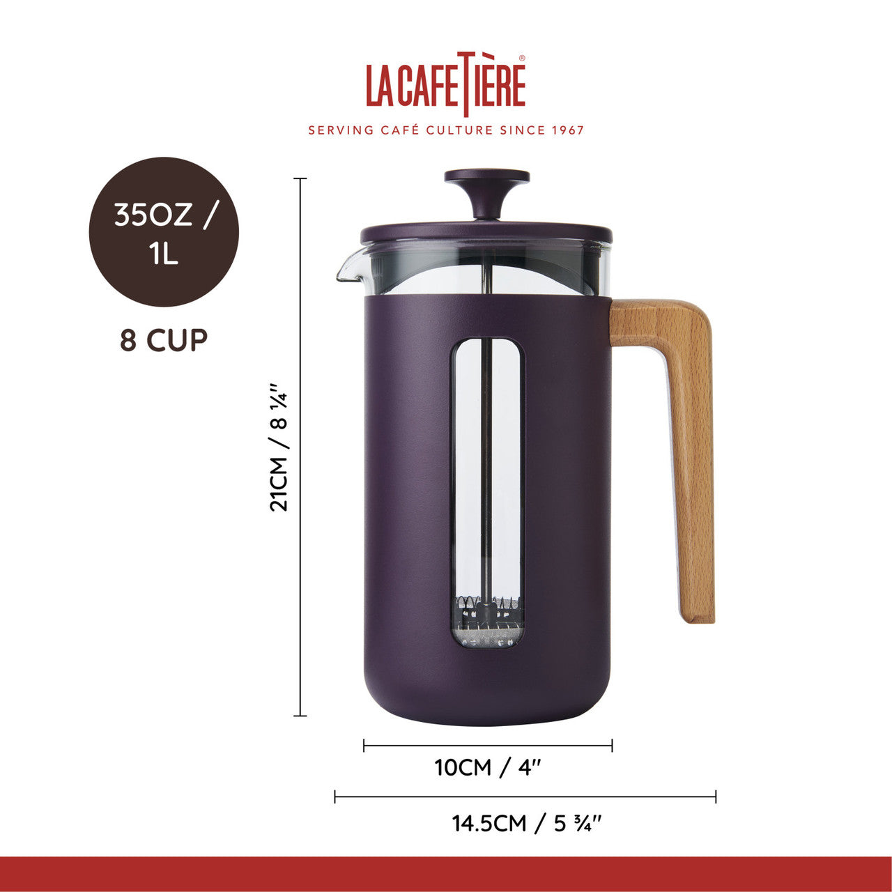 La Cafetière Pisa Stainless Steel Cafetière 8 Cup / 1L (Purple)