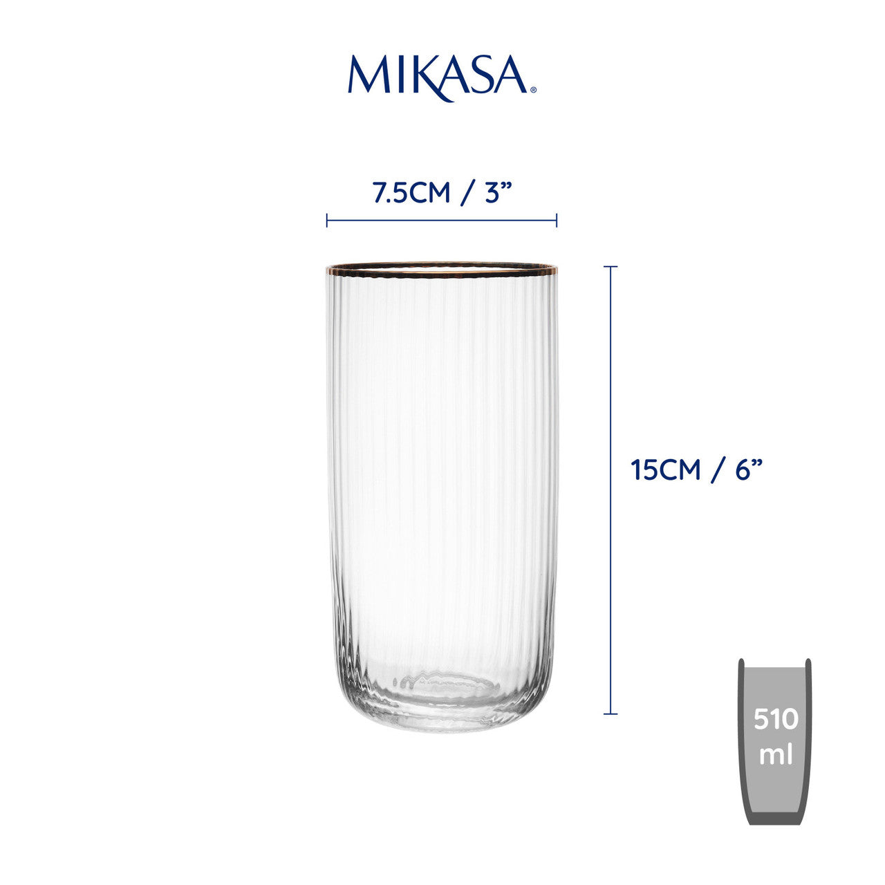 Mikasa Sorrento Highball Glass Set 4 Piece 510ml