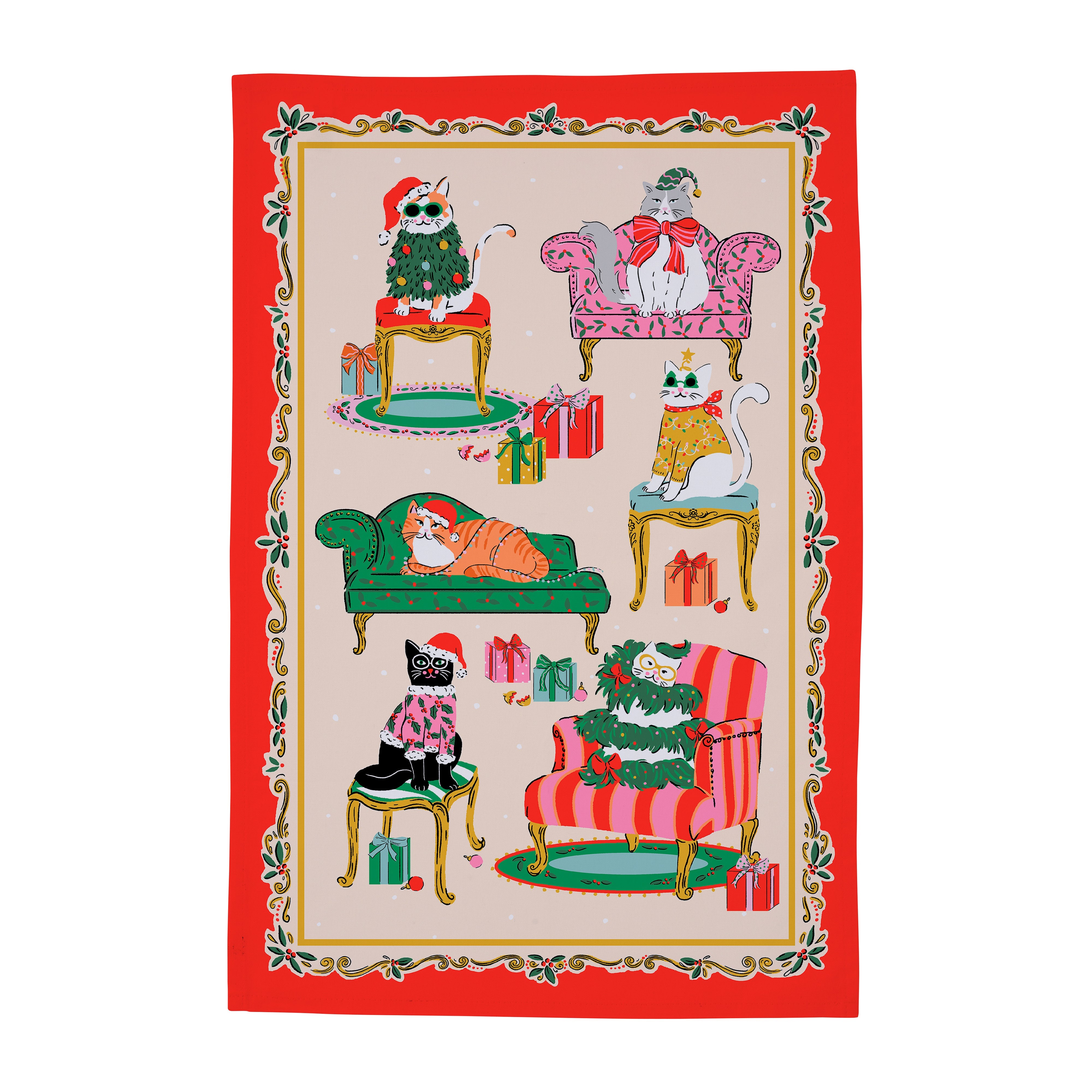 Ulster Weavers Christmas Cool Cats Cotton Tea Towel Multi-Coloured