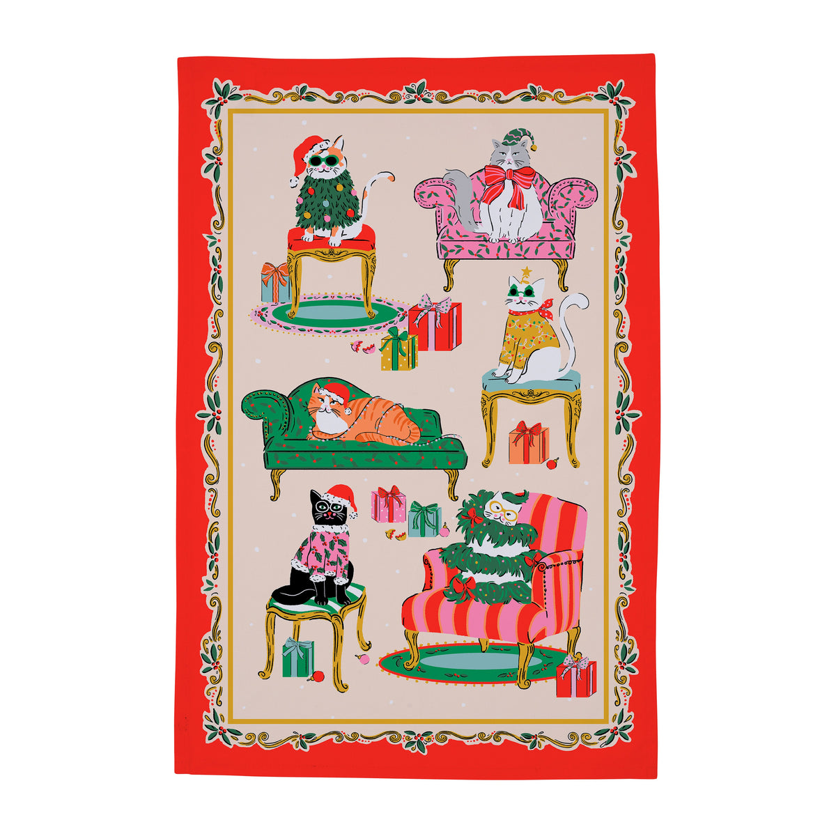 Ulster Weavers Christmas Cool Cats Cotton Tea Towel Multi-Coloured