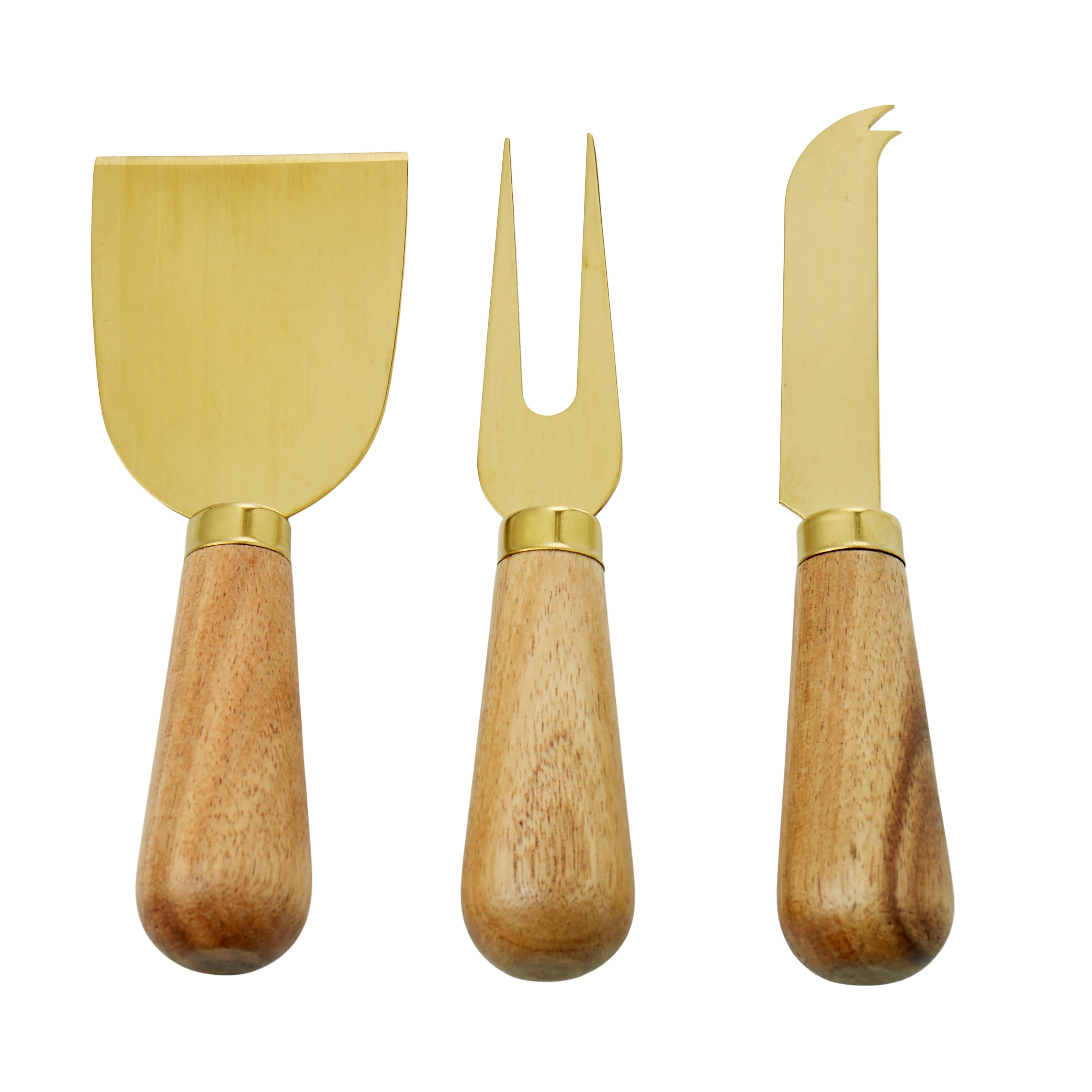 Davis & Waddell Acacia & Brass Cheese Knives 3 Piece Set