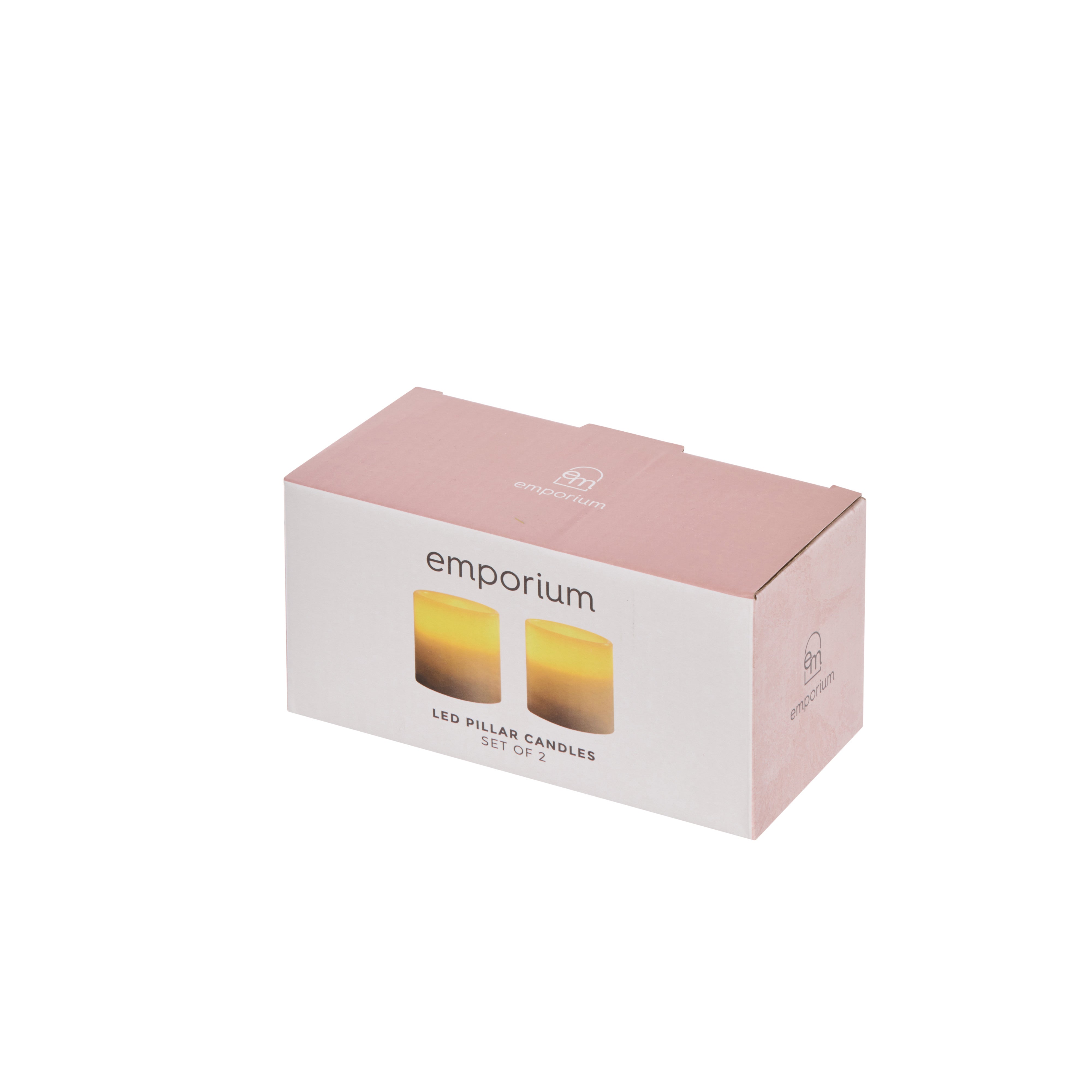 Emporium Small Pillar LED Candles 2 Piece Set White