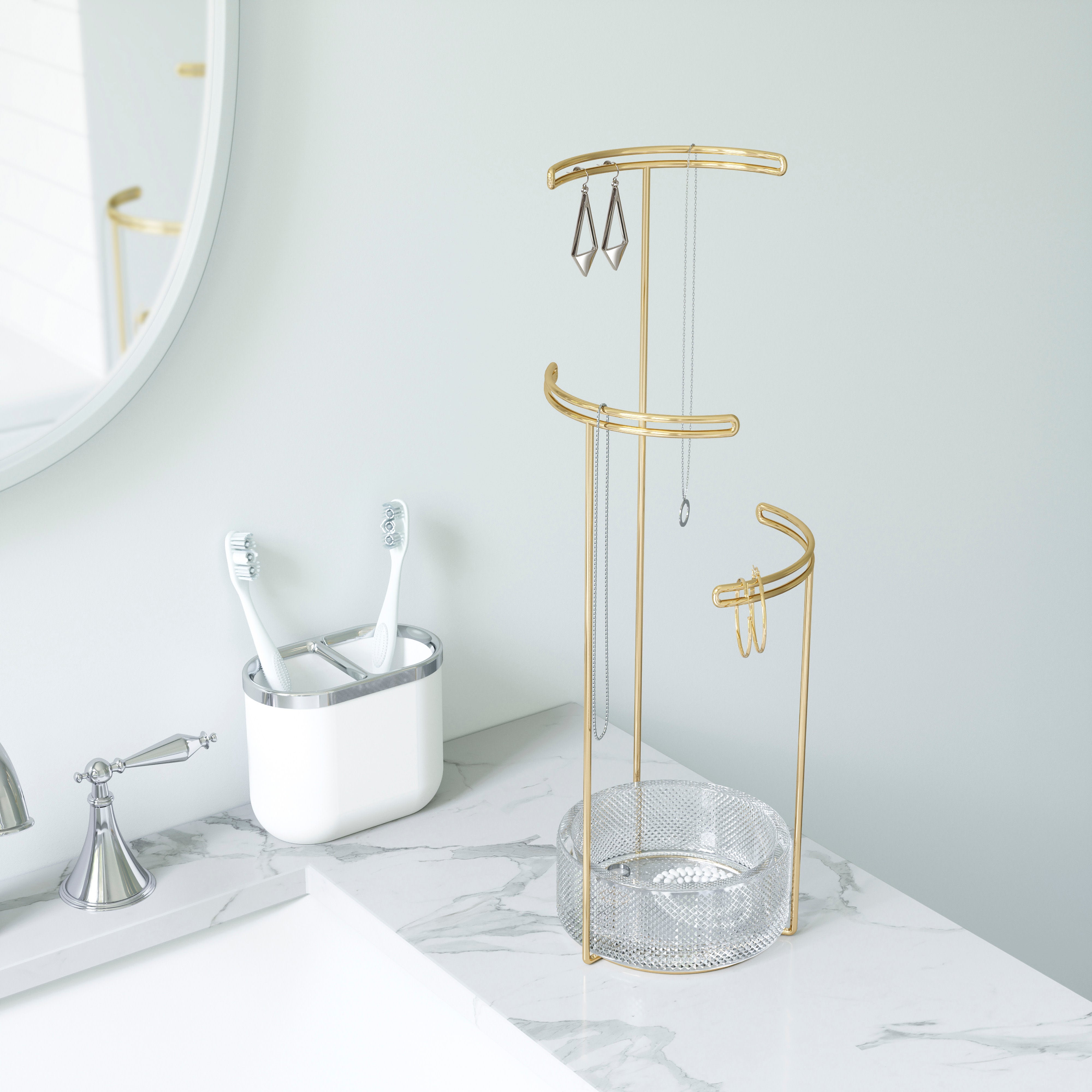 Umbra Tesora Jewellery Stand Glass & Brass