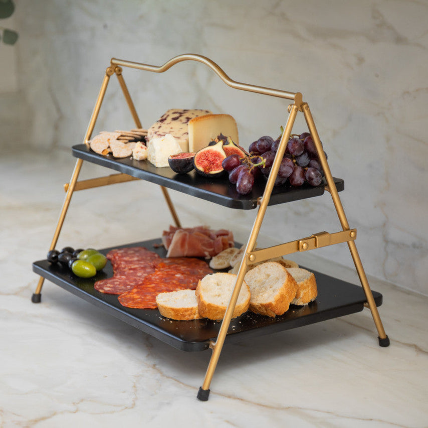 Artesà Two Tier Gold & Black Metal Serving Stand