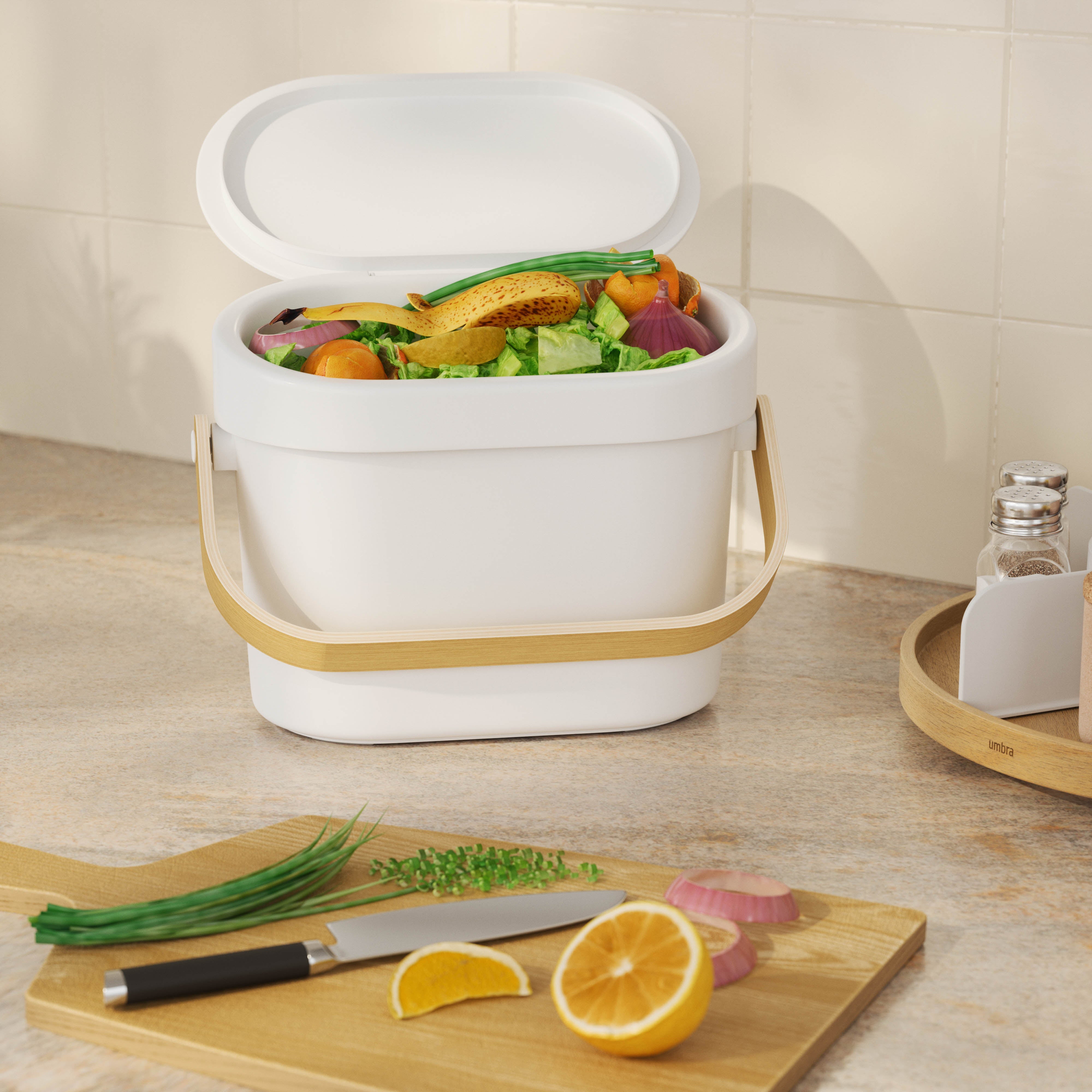 Umbra Bellwood Compost Bin White & Natural