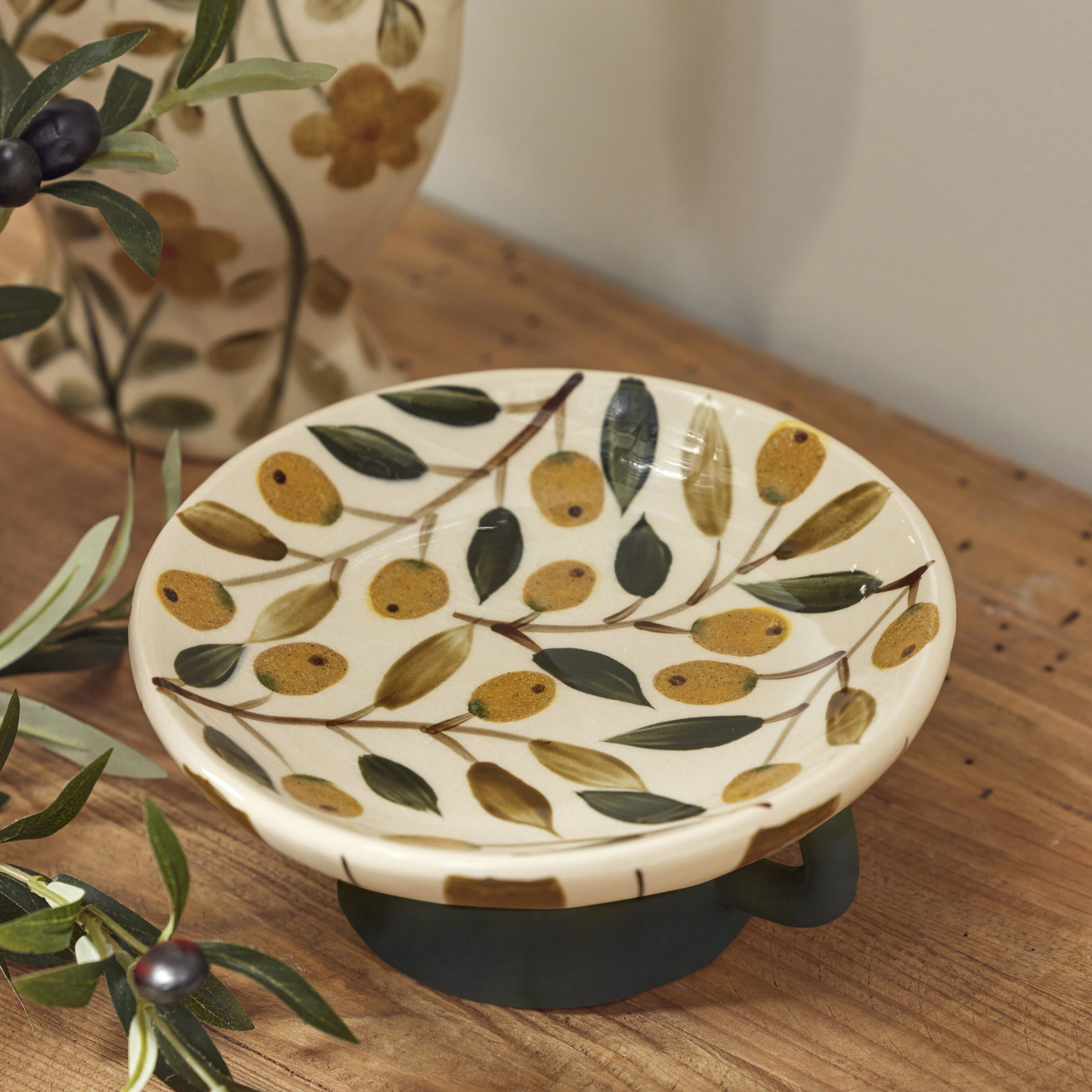 Society Home Olea Footed Dish Natural & Green & Amber