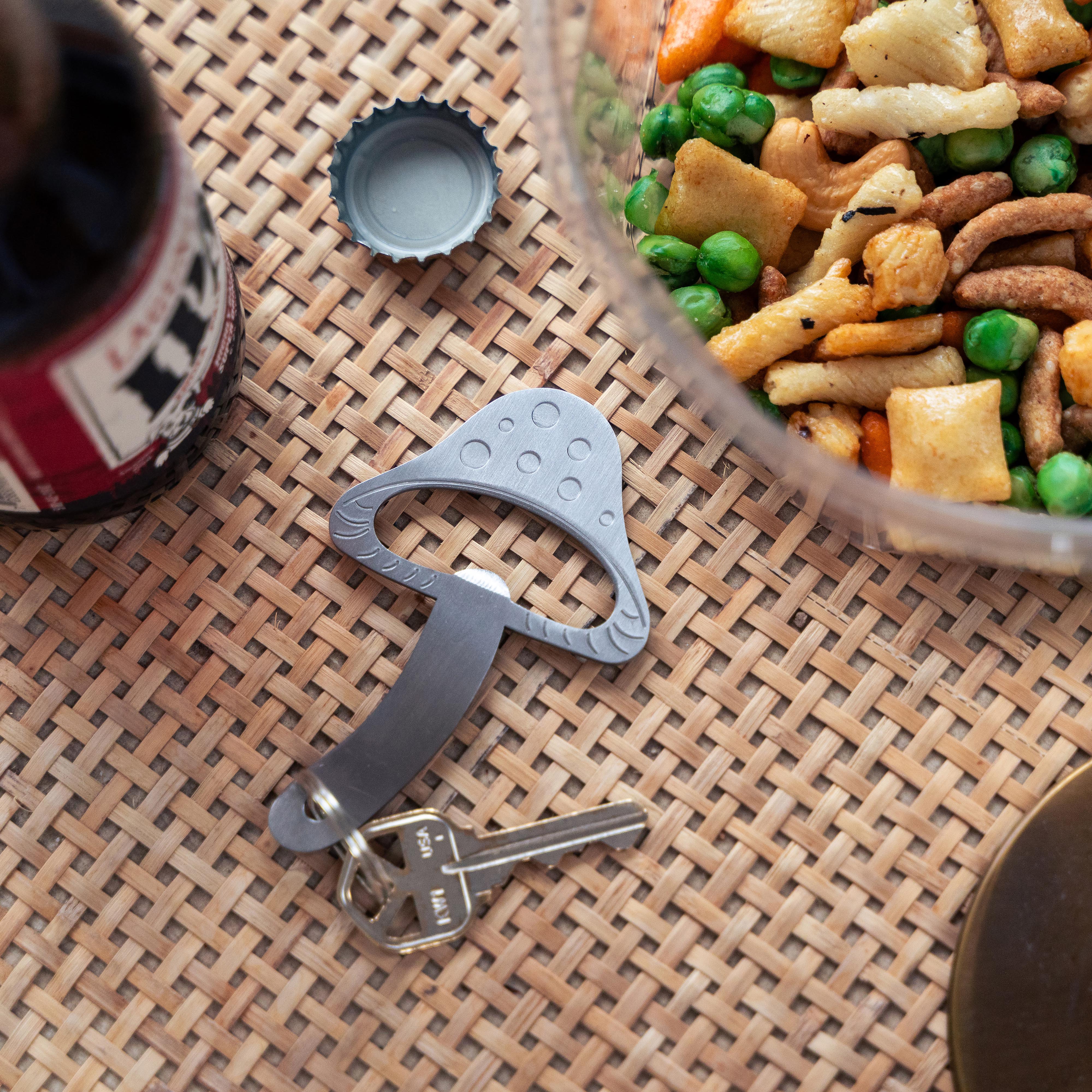 Kikkerland Mushroom Keychain Bottle Opener Silver