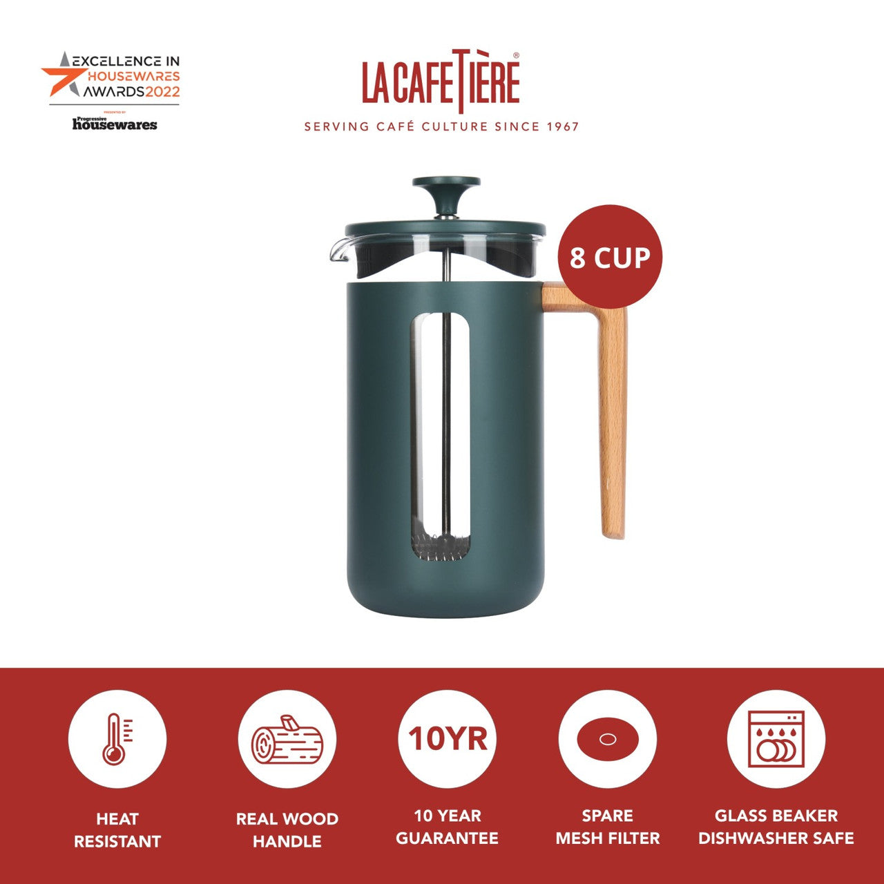 La Cafetière Pisa Stainless Steel Cafetière 8 Cup / 1L (Green)