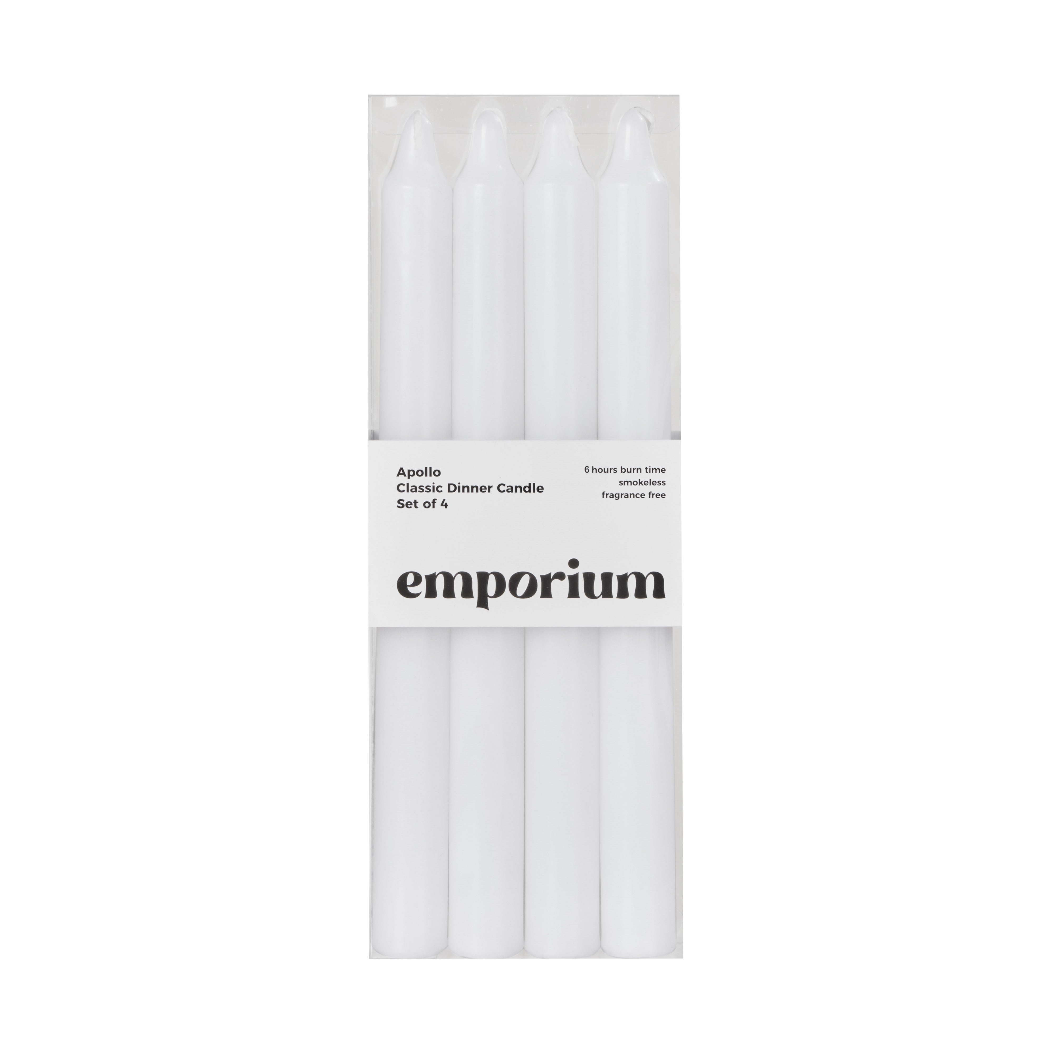 Emporium Apollo Classic Dinner Candles 4 Piece Set White