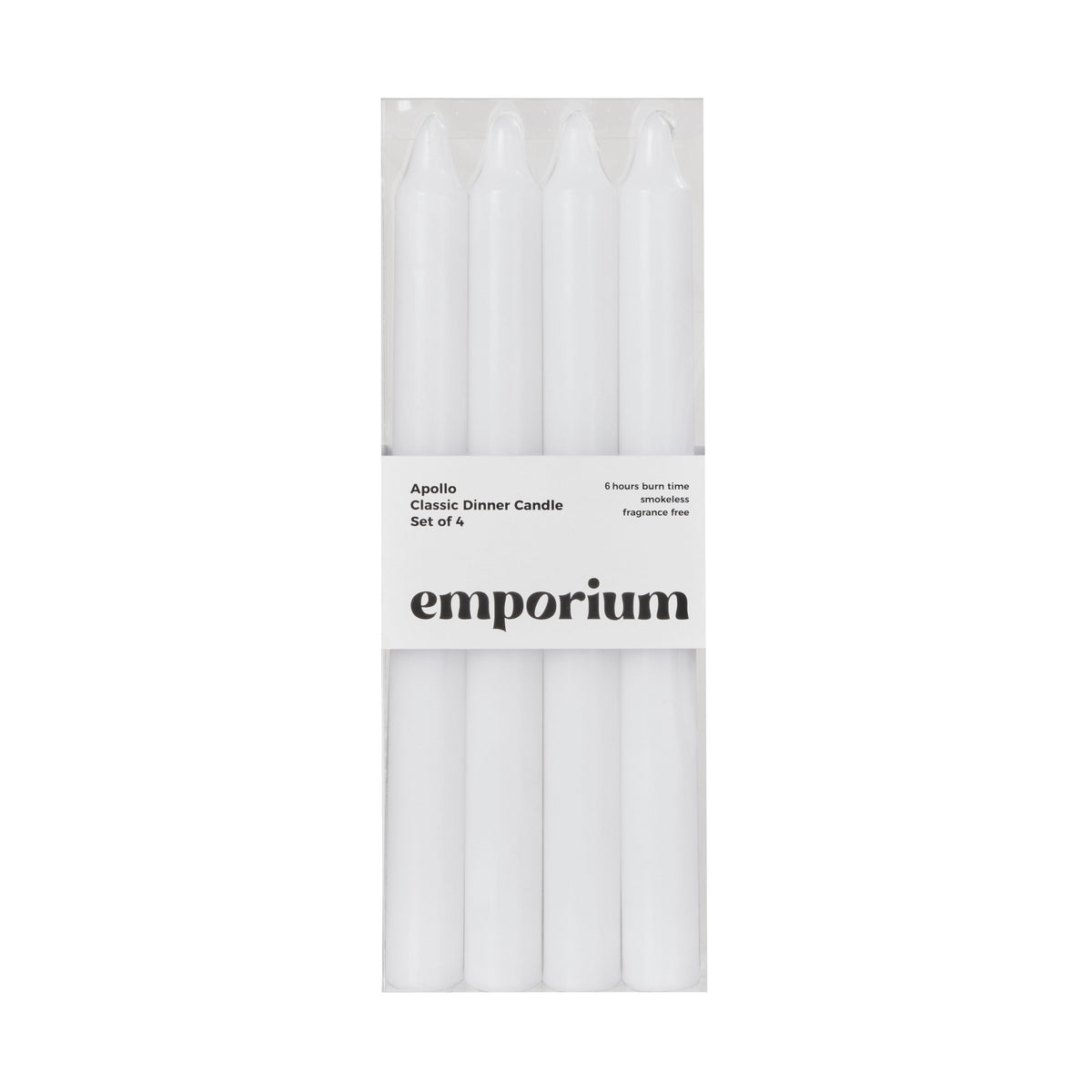 Emporium Apollo Classic Dinner Candles 4 Piece Set White