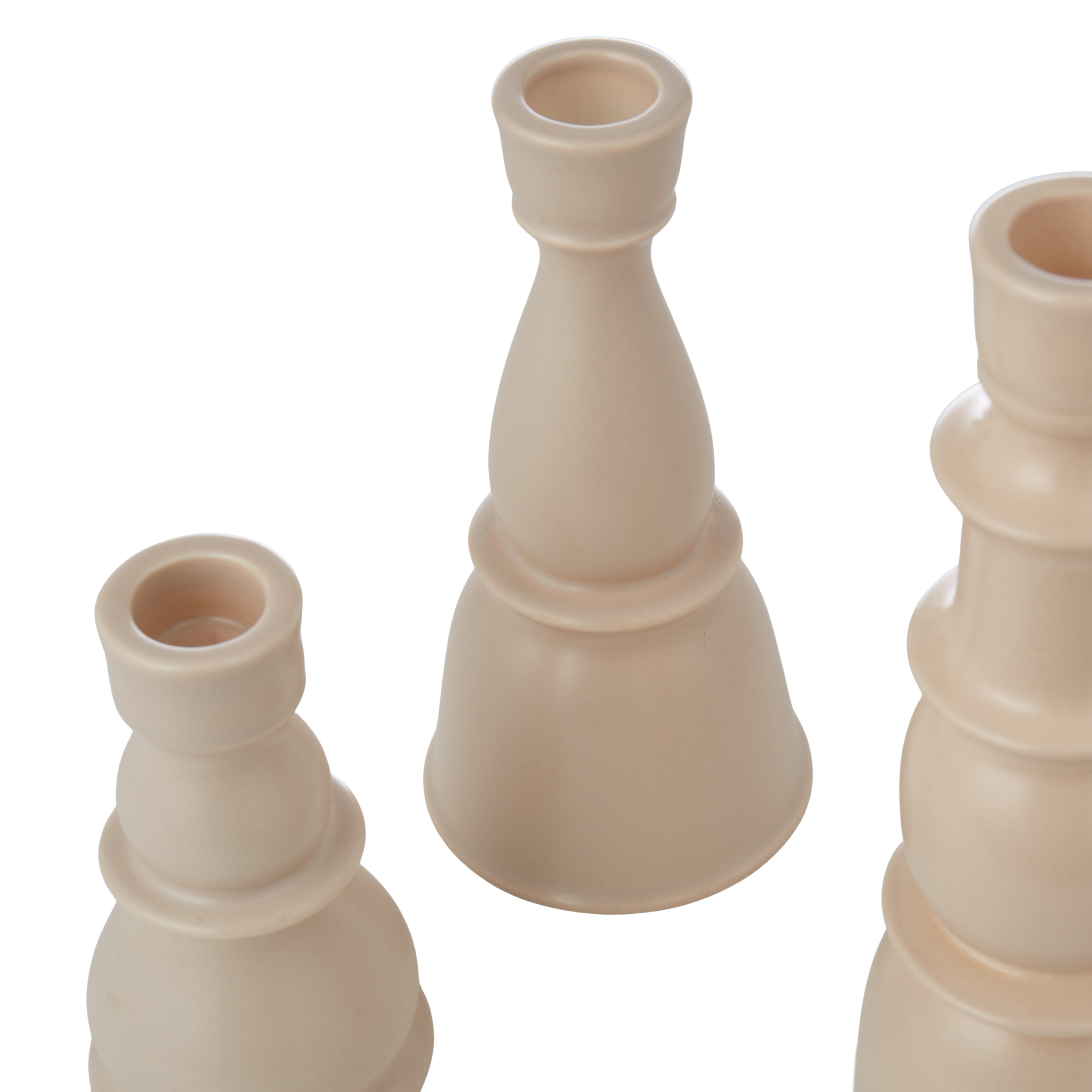 Emporium Ceramic Candle Holder 3 Piece Set Beige