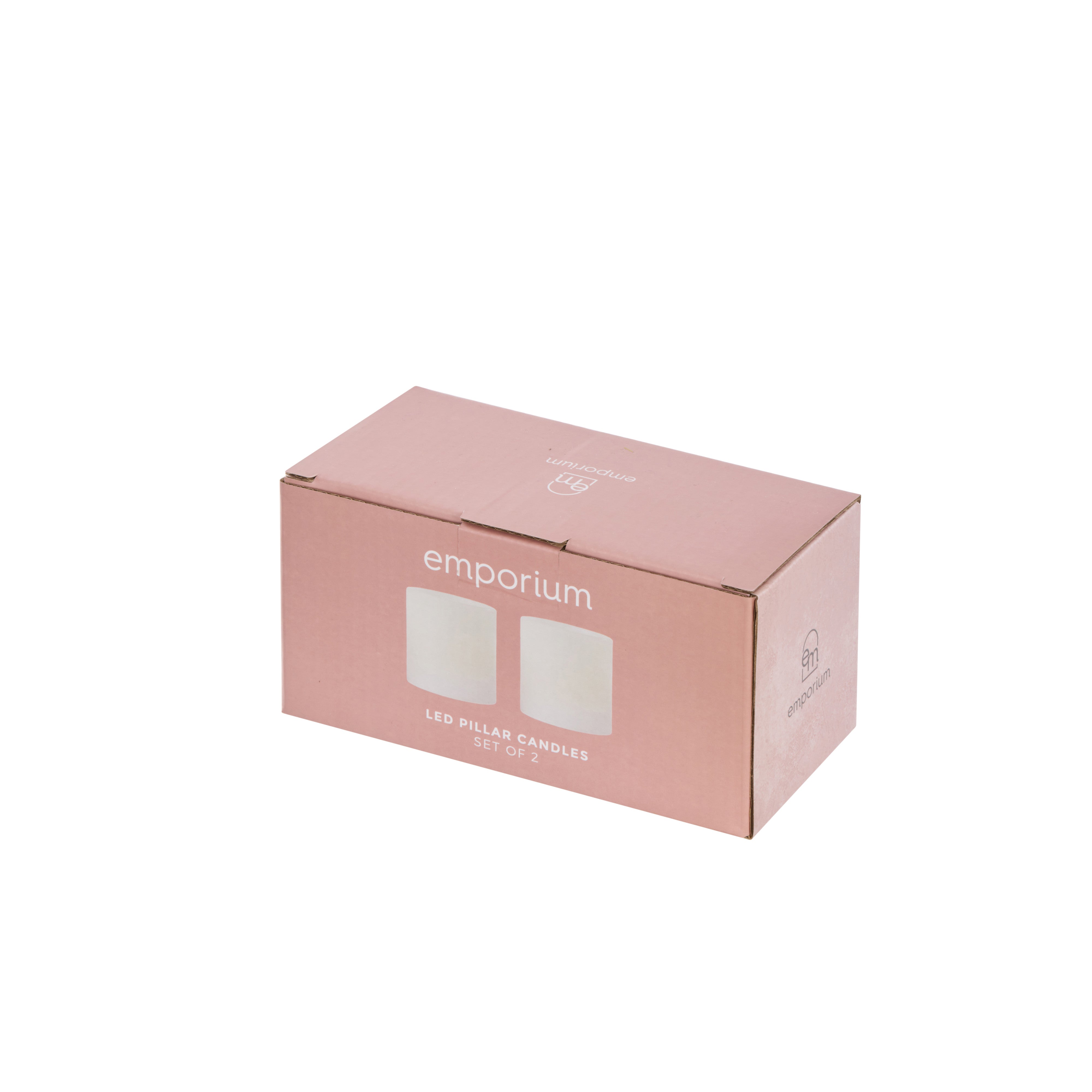 Emporium Small Pillar LED Candles 2 Piece Set White