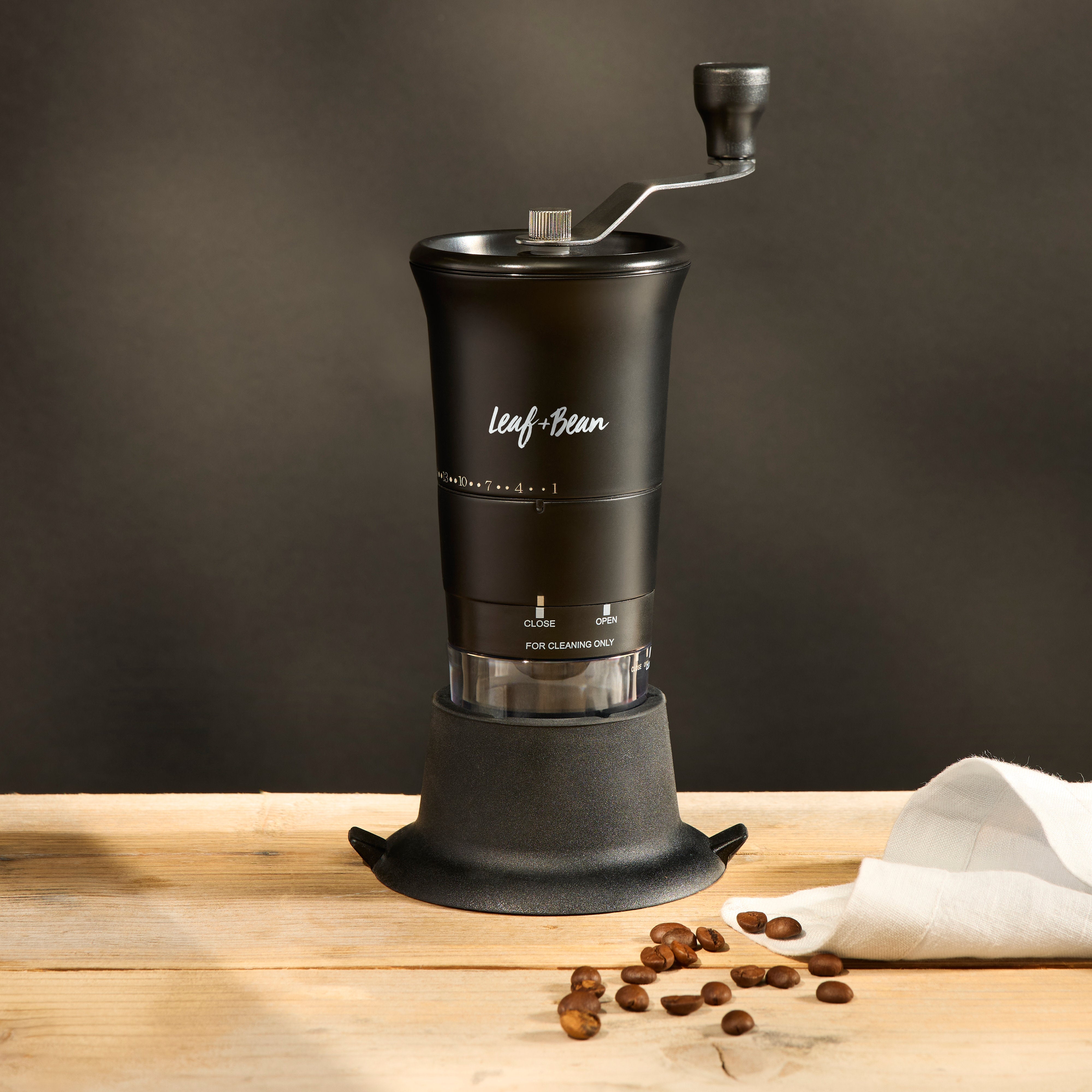 Leaf & Bean One Hand Smart Coffee Grinder Black & Clear