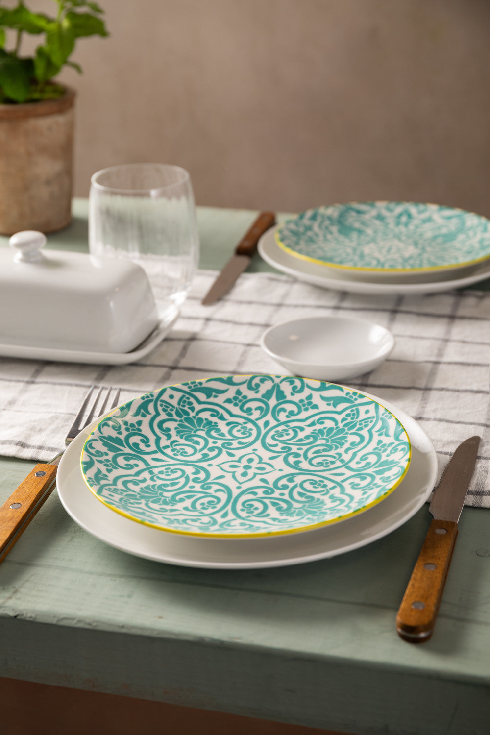 Mikasa Stoneware Side Plate 18cm (Yellow & Blue Geometric)