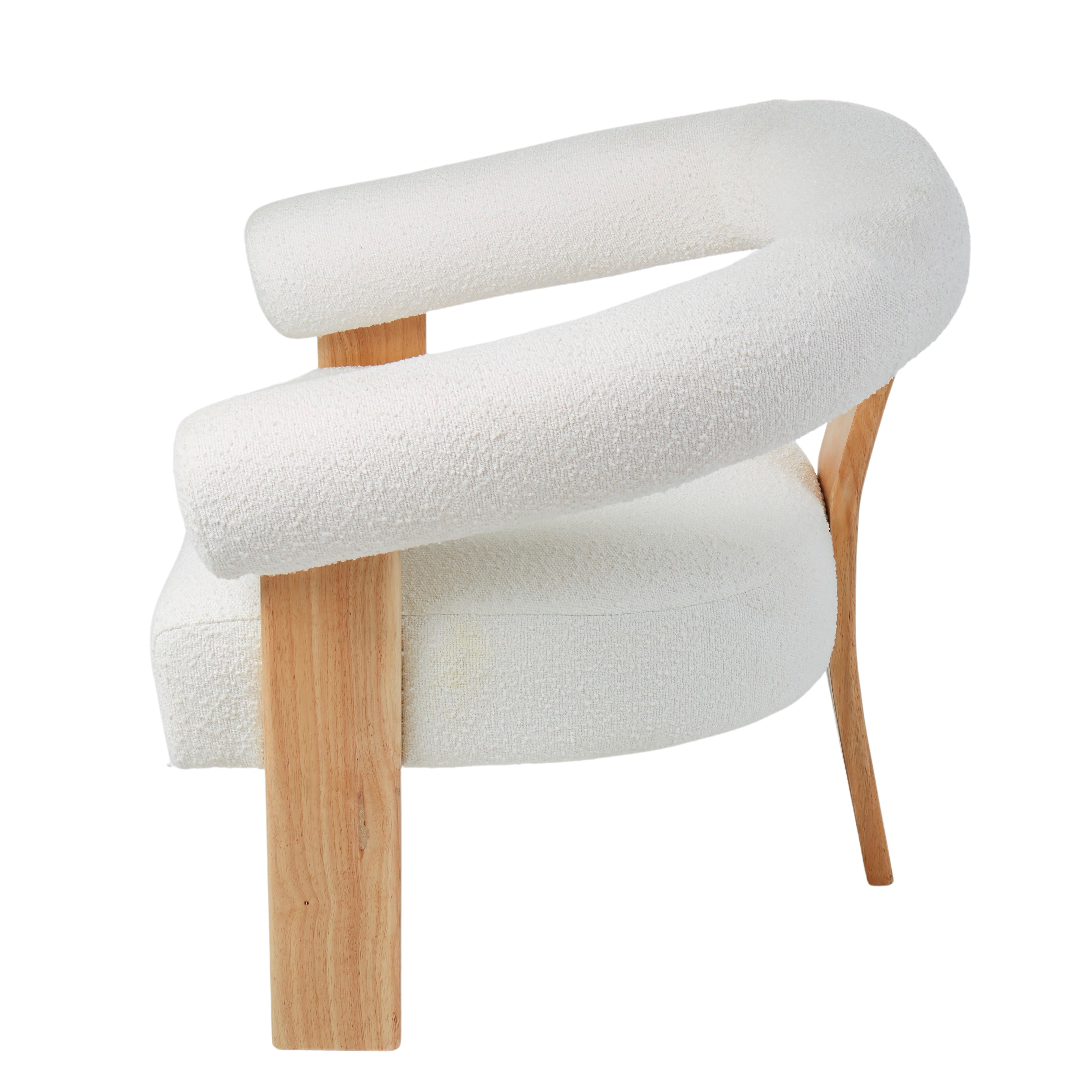 Amalfi Boucle and Wood Curved Armchair White & Natural