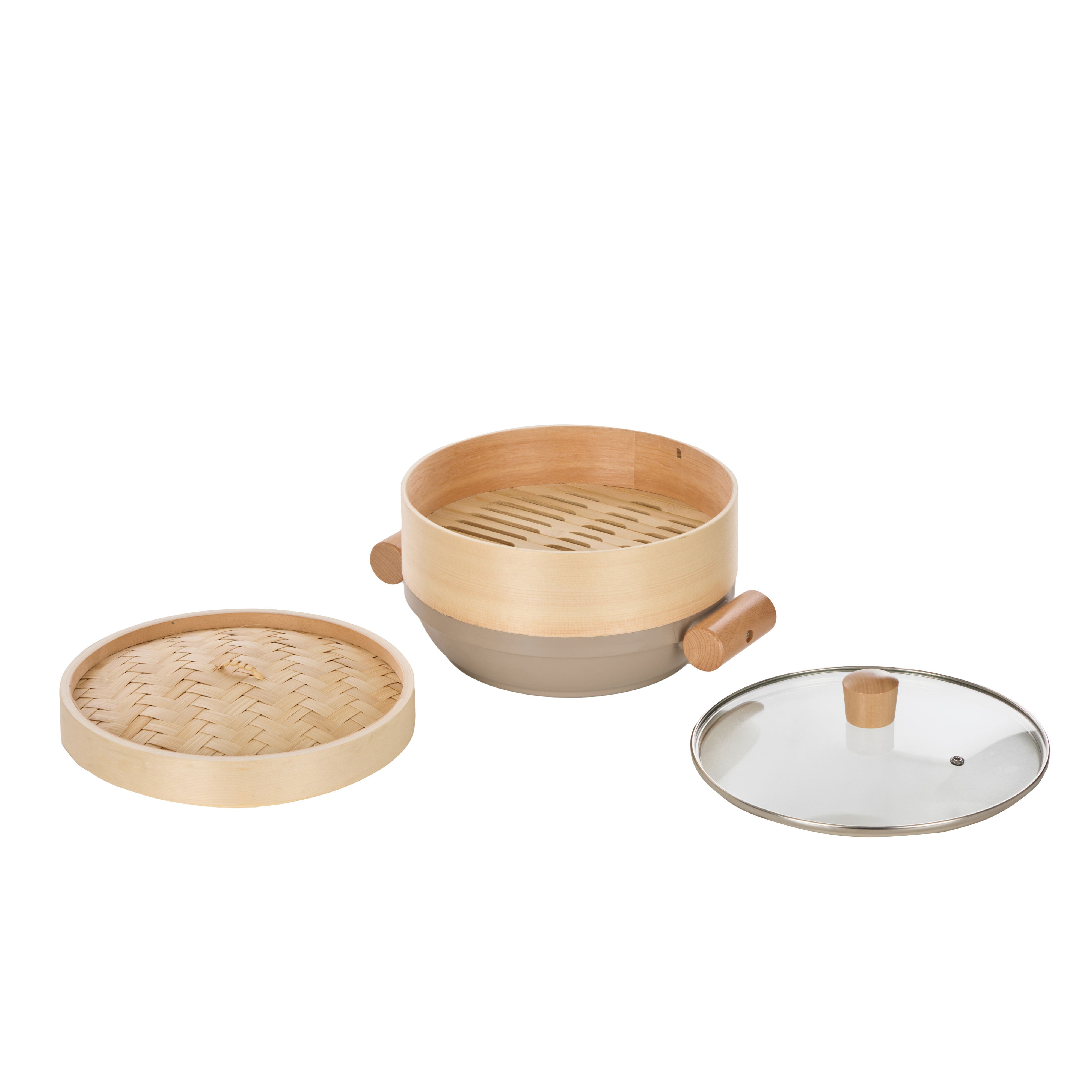 Davis & Waddell 3-in-1 Pan & Steamer Set With Glass Lid Taupe & Natural
