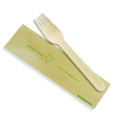 ecoware Wooden Fork 160mm Individually Wrapped (Carton of 500)
