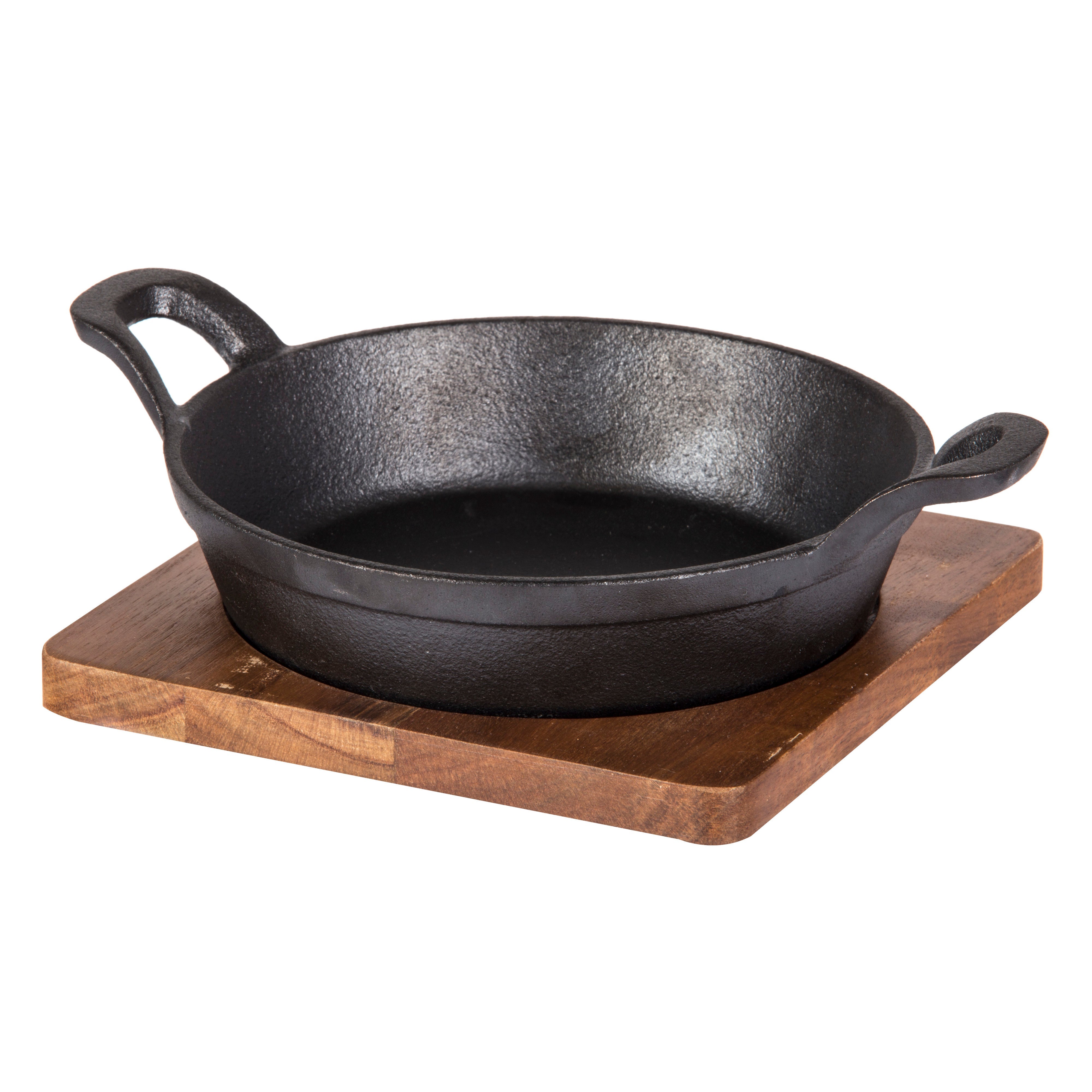 Davis & Waddell Fine Foods Cast Iron Round Skillet with Acacia Trivet Black & Natural