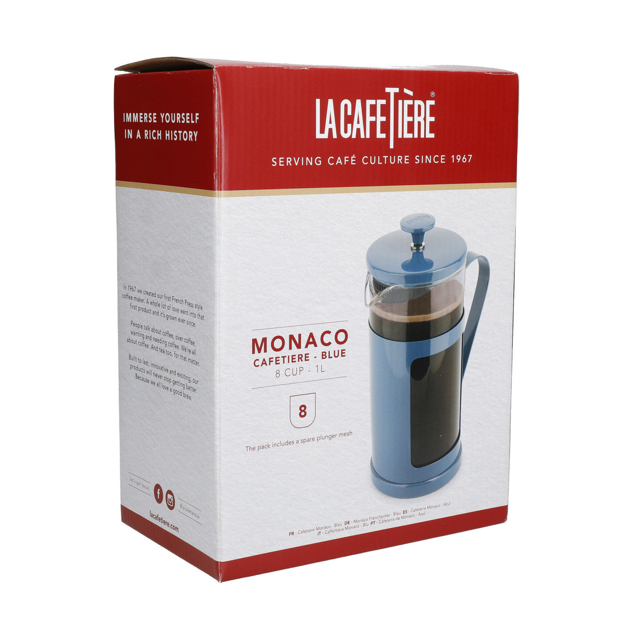 La Cafetière Monaco Stainless Steel Cafetière 8 Cup / 1L (Navy Blue)