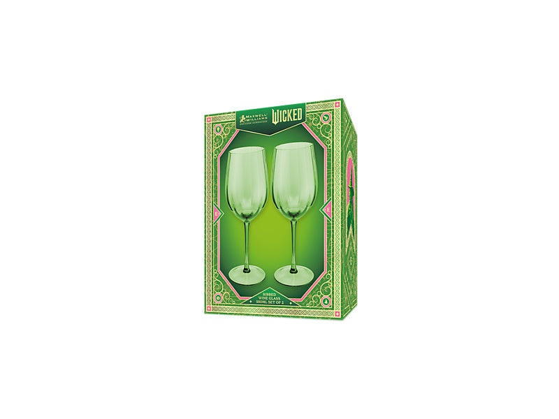Maxwell & Williams Wicked Pink Goes Good with Green Ribbed Wine Glass Elphaba 900ml 2 Piece