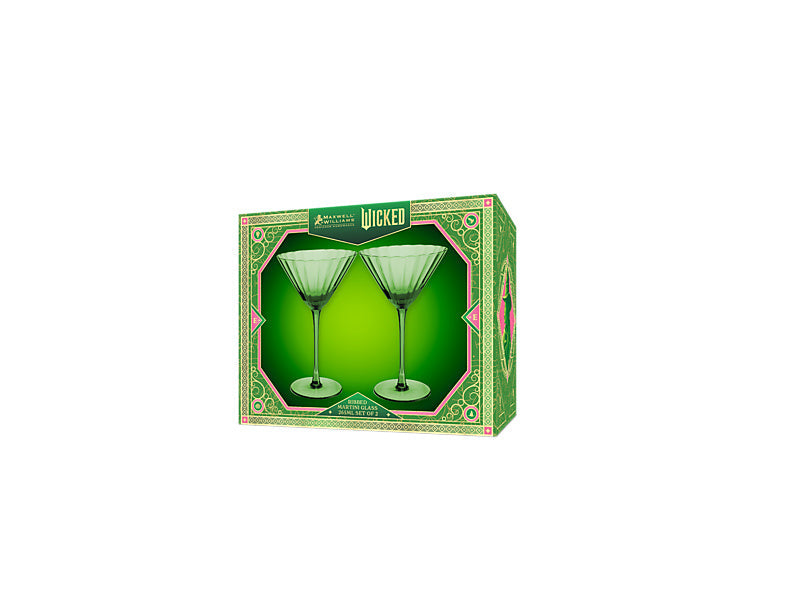 Maxwell & Williams Wicked Pink Goes Good with Green Ribbed Martini Glass Elphaba 250ml 2 Piece