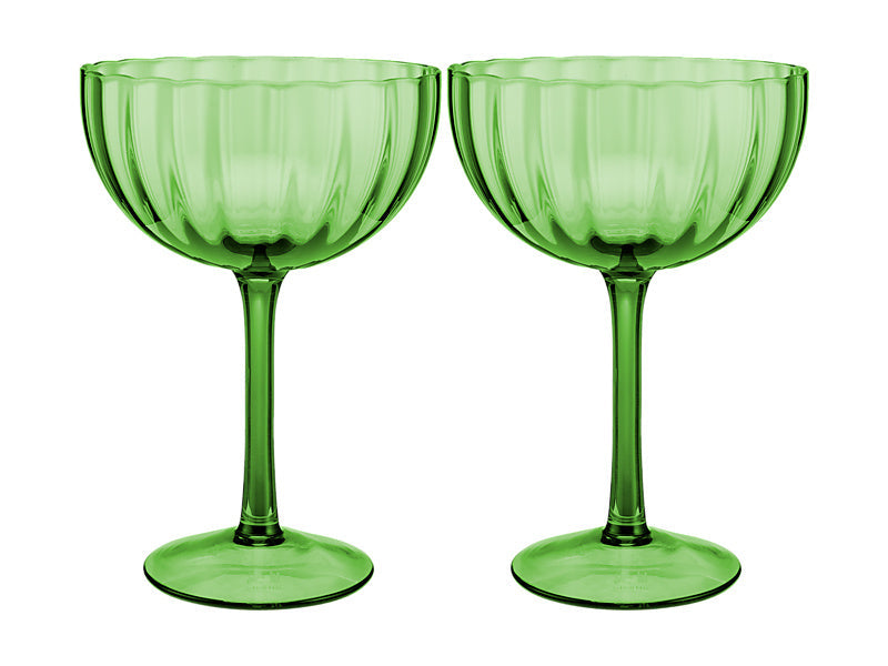 Maxwell & Williams Wicked Pink Goes Good with Green Ribbed Coupe Glass Elphaba 400ml 2 Piece