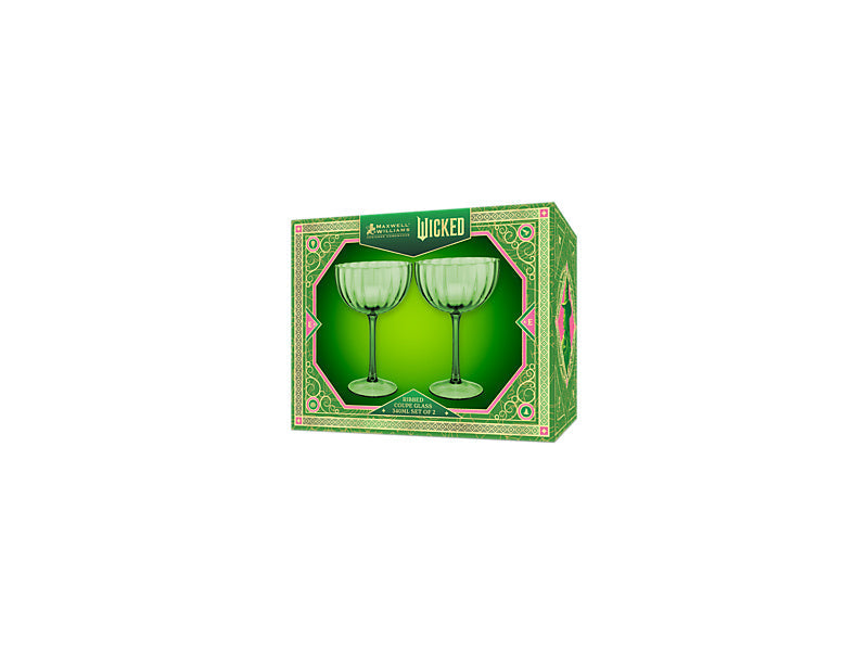 Maxwell & Williams Wicked Pink Goes Good with Green Ribbed Coupe Glass Elphaba 400ml 2 Piece