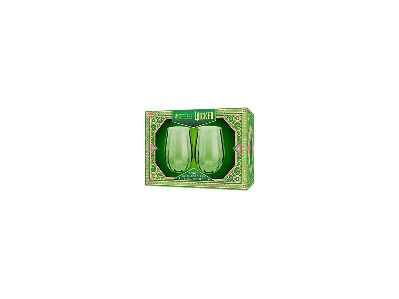 Maxwell & Williams Wicked Pink Goes Good with Green Ribbed Stemless Glass Elphaba 900ml 2 Piece