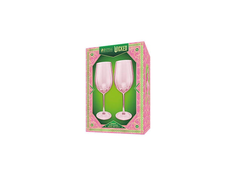 Maxwell & Williams Wicked Pink Goes Good with Green Ribbed Wine Glass Glinda 2 Piece