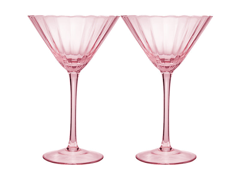 Maxwell & Williams Wicked Pink Goes Good with Green Ribbed Martini Glass Glinda 2 Piece