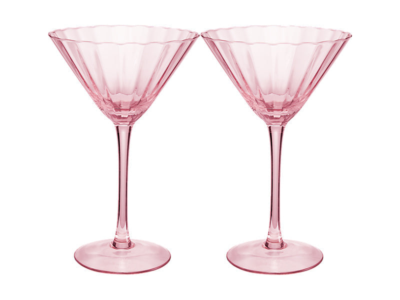 Maxwell & Williams Wicked Pink Goes Good with Green Ribbed Martini Glass Glinda 2 Piece
