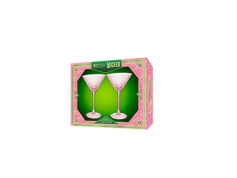 Maxwell & Williams Wicked Pink Goes Good with Green Ribbed Martini Glass Glinda 2 Piece