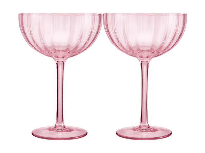 Maxwell & Williams Wicked Pink Goes Good with Green Ribbed Coupe Glass Glinda 2 Piece