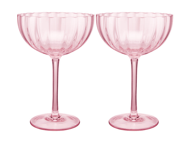Maxwell & Williams Wicked Pink Goes Good with Green Ribbed Coupe Glass Glinda 2 Piece