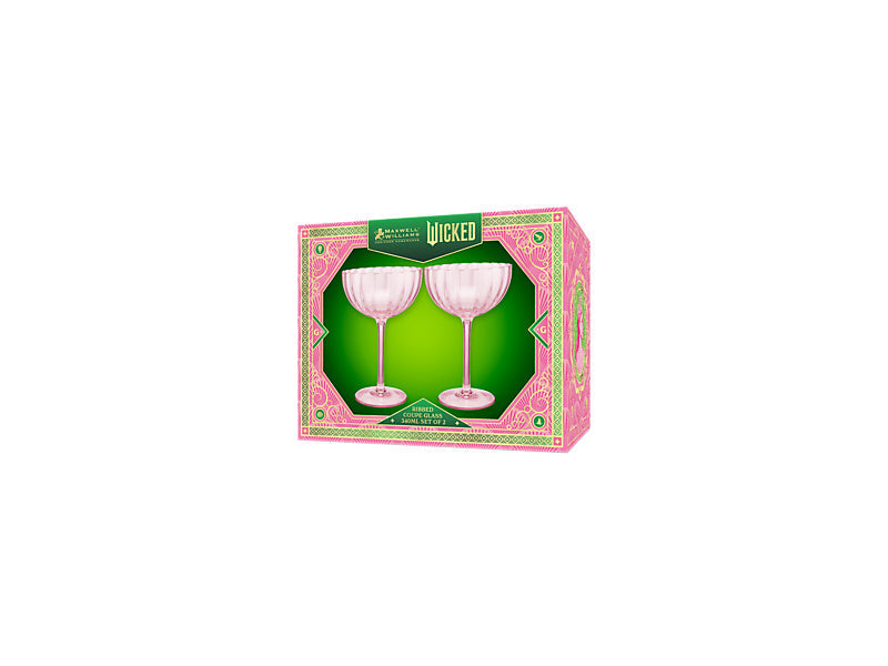 Maxwell & Williams Wicked Pink Goes Good with Green Ribbed Coupe Glass Glinda 2 Piece