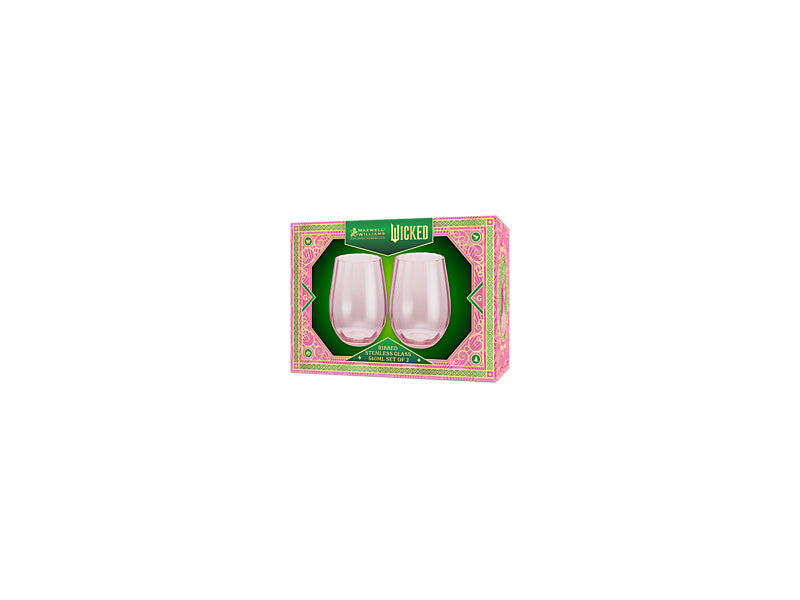 Maxwell & Williams Wicked Pink Goes Good with Green Ribbed Stemless Glass Glinda 2 Piece