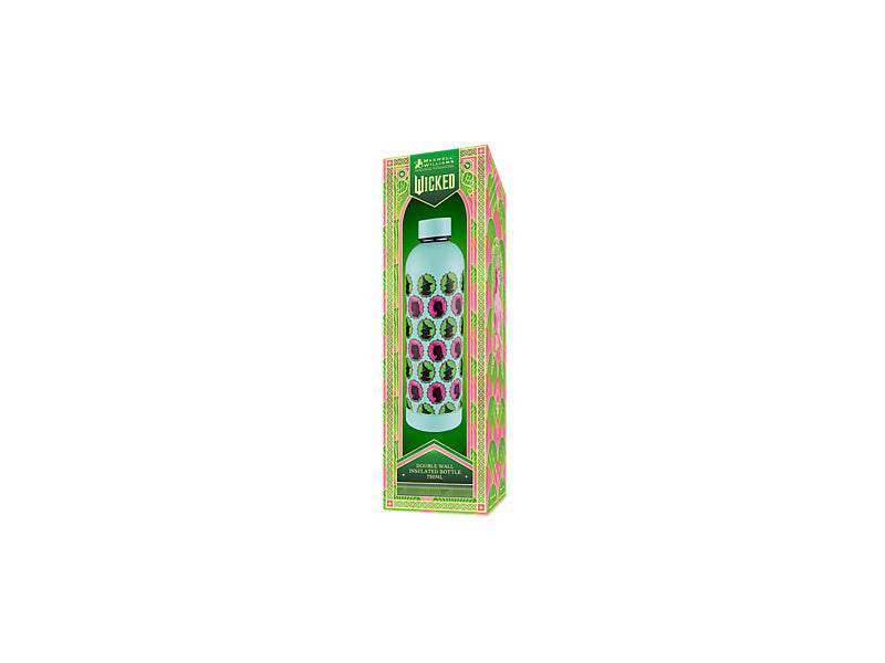 Maxwell & Williams Wicked Magical Double Wall Insulated Bottle 750ml Elphaba & Glinda Icons Green & Pink