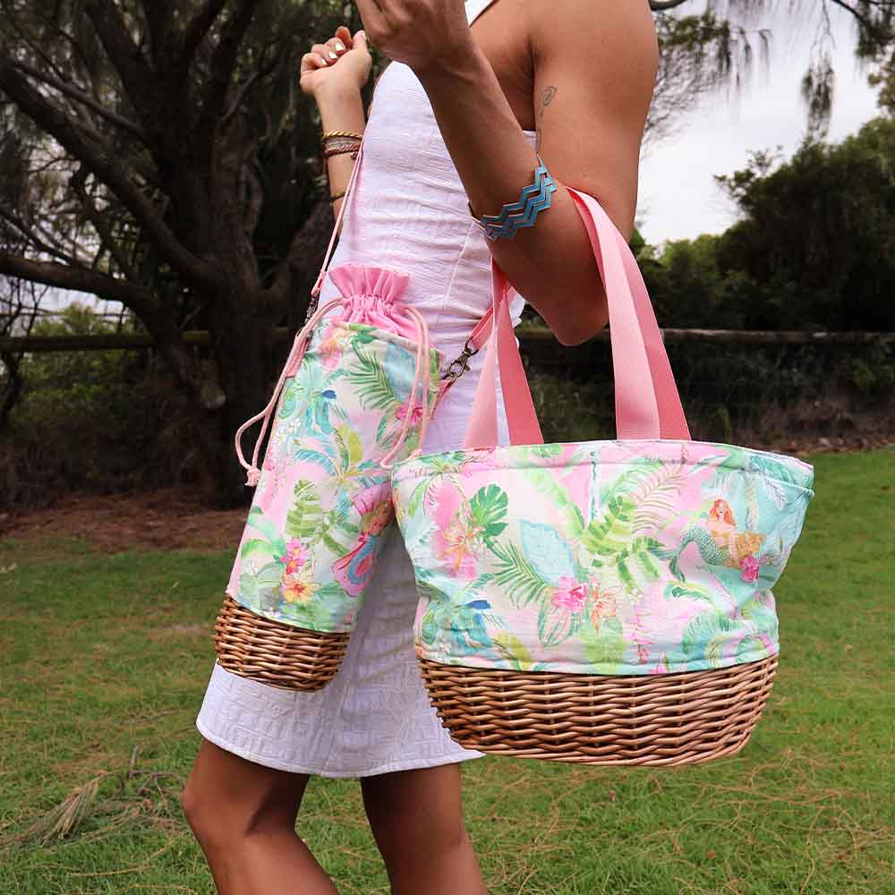 Annabel Trends Picnic Bottle Bag Wicker Golden Wattle
