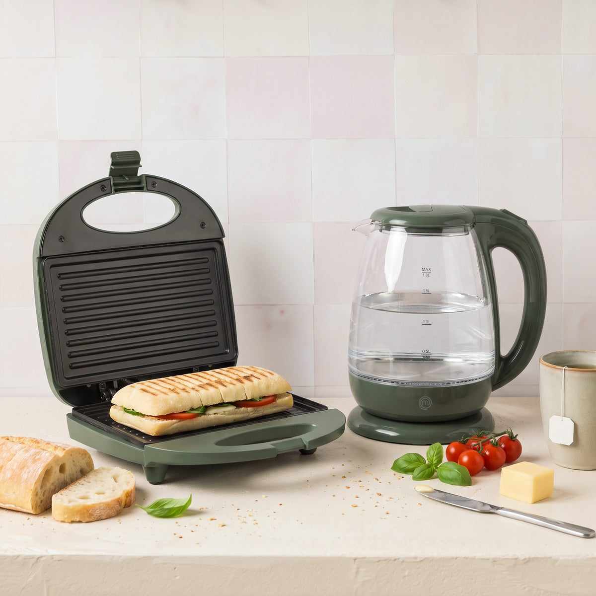 MasterChef Sage Glass Kettle Sage & Clear