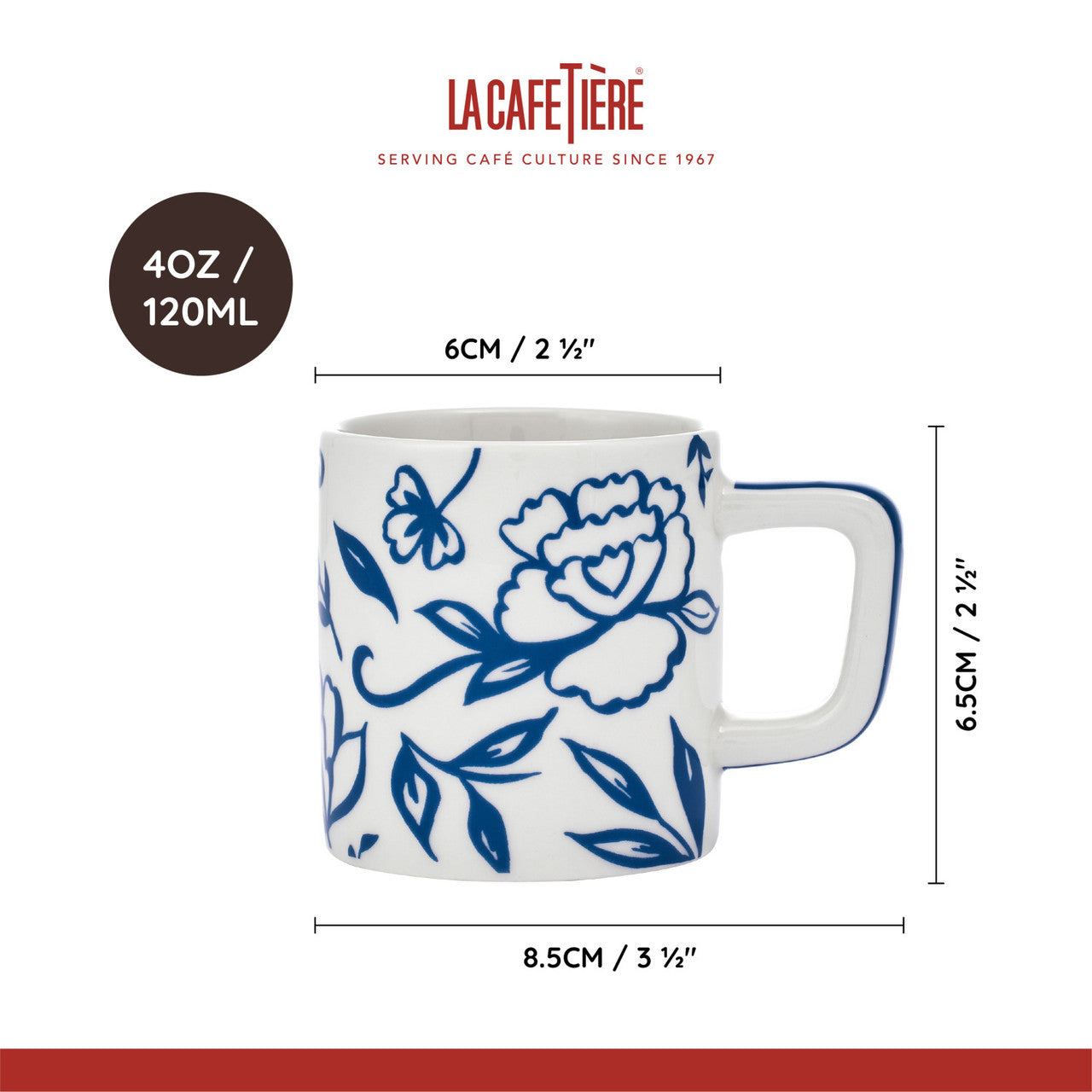 La Cafetière Ceramic Espresso Cup 120ml (White Blu Fiorato)