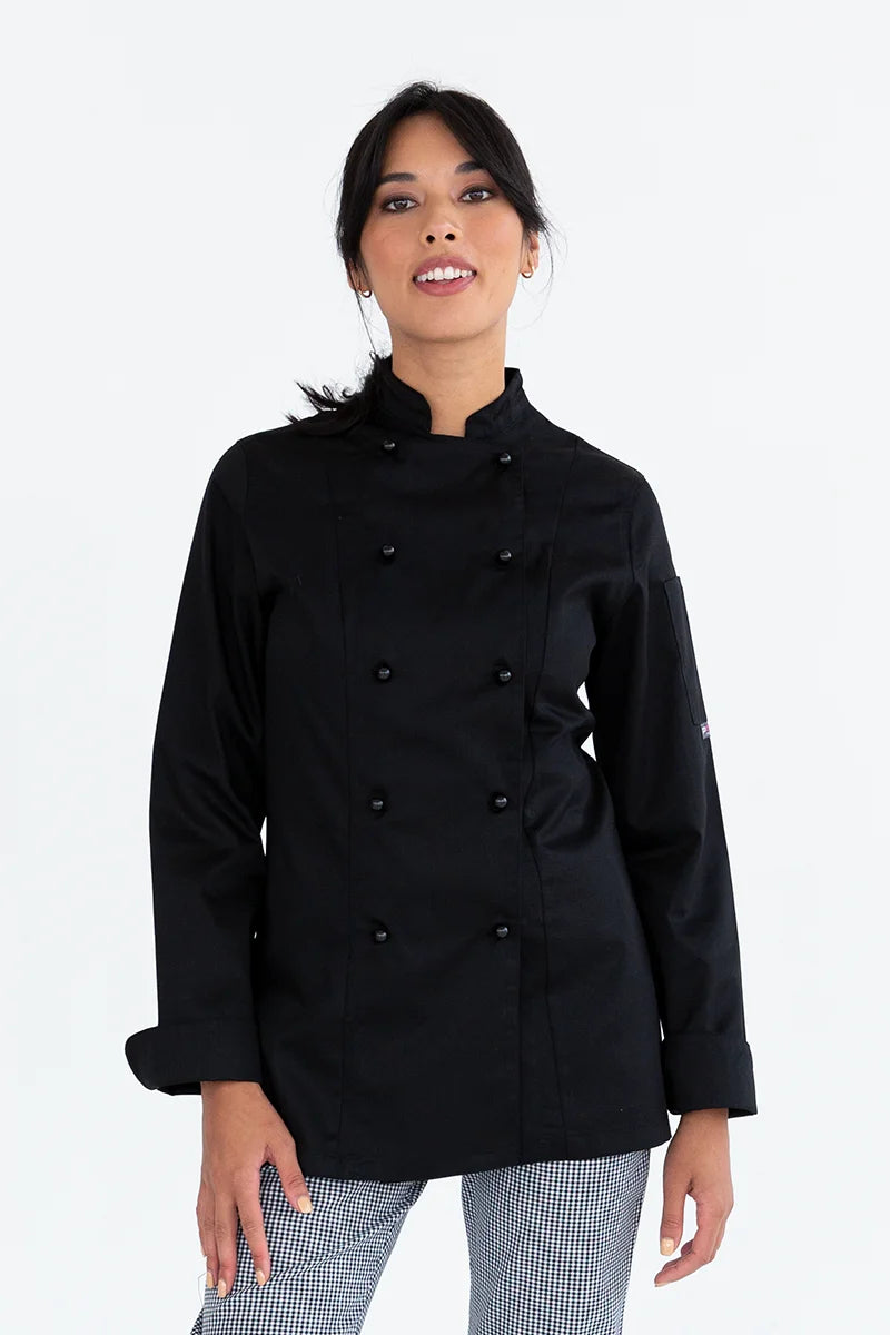 Aussie Chef Womens Traditional Black Long Sleeve Jacket - Size 8