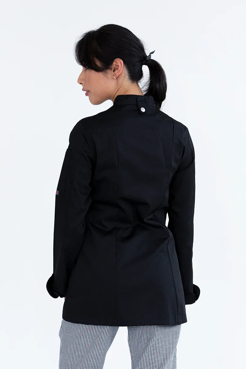 Aussie Chef Womens Traditional Black Long Sleeve Jacket - Size 8