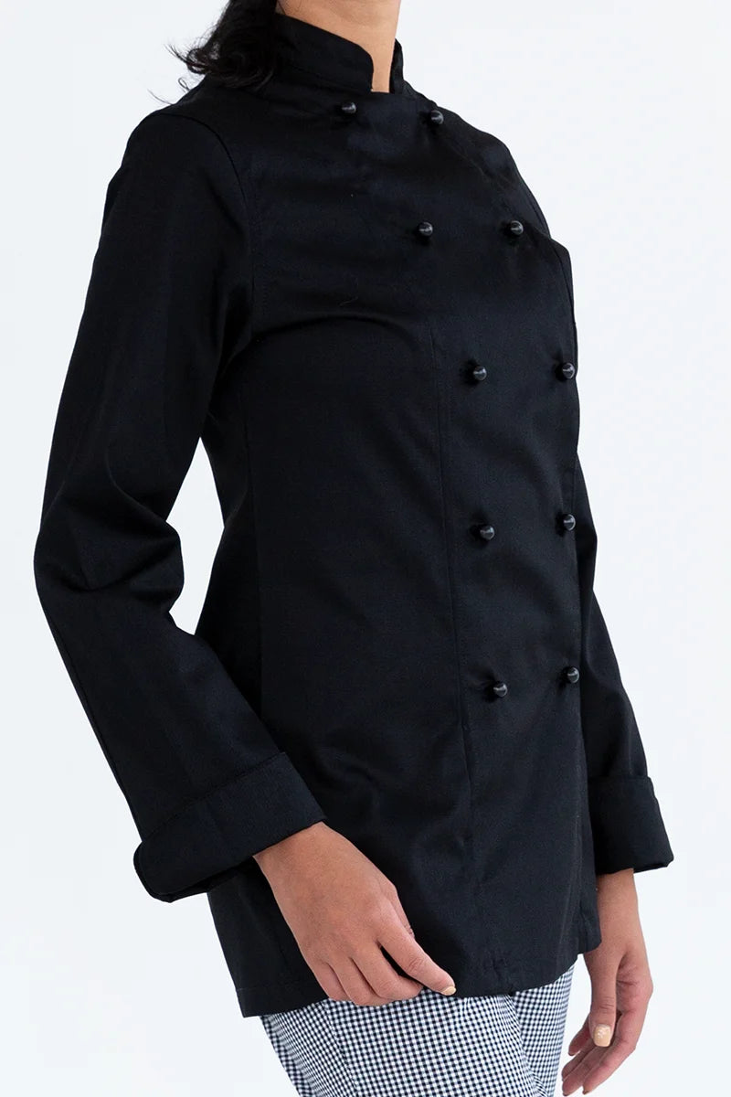 Aussie Chef Womens Traditional Black Long Sleeve Jacket - Size 16