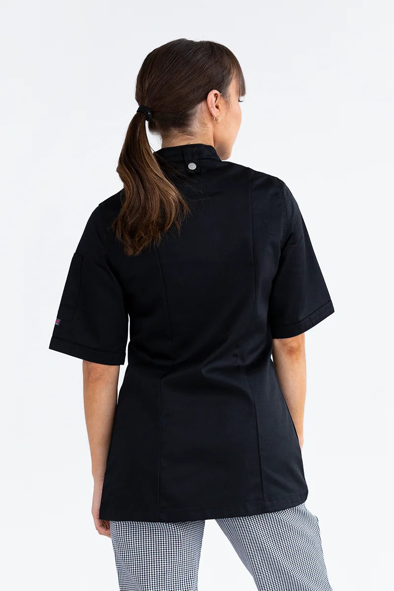 Aussie Chef Womens Traditional Black Short Sleeve Jacket - Size 16