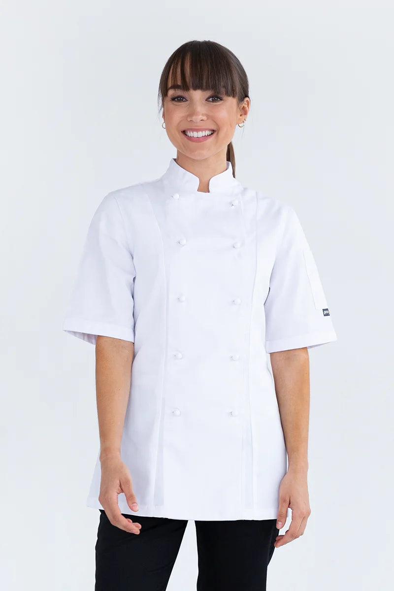 Aussie Chef Womens Traditional White Short Sleeve Jacket - Size 12